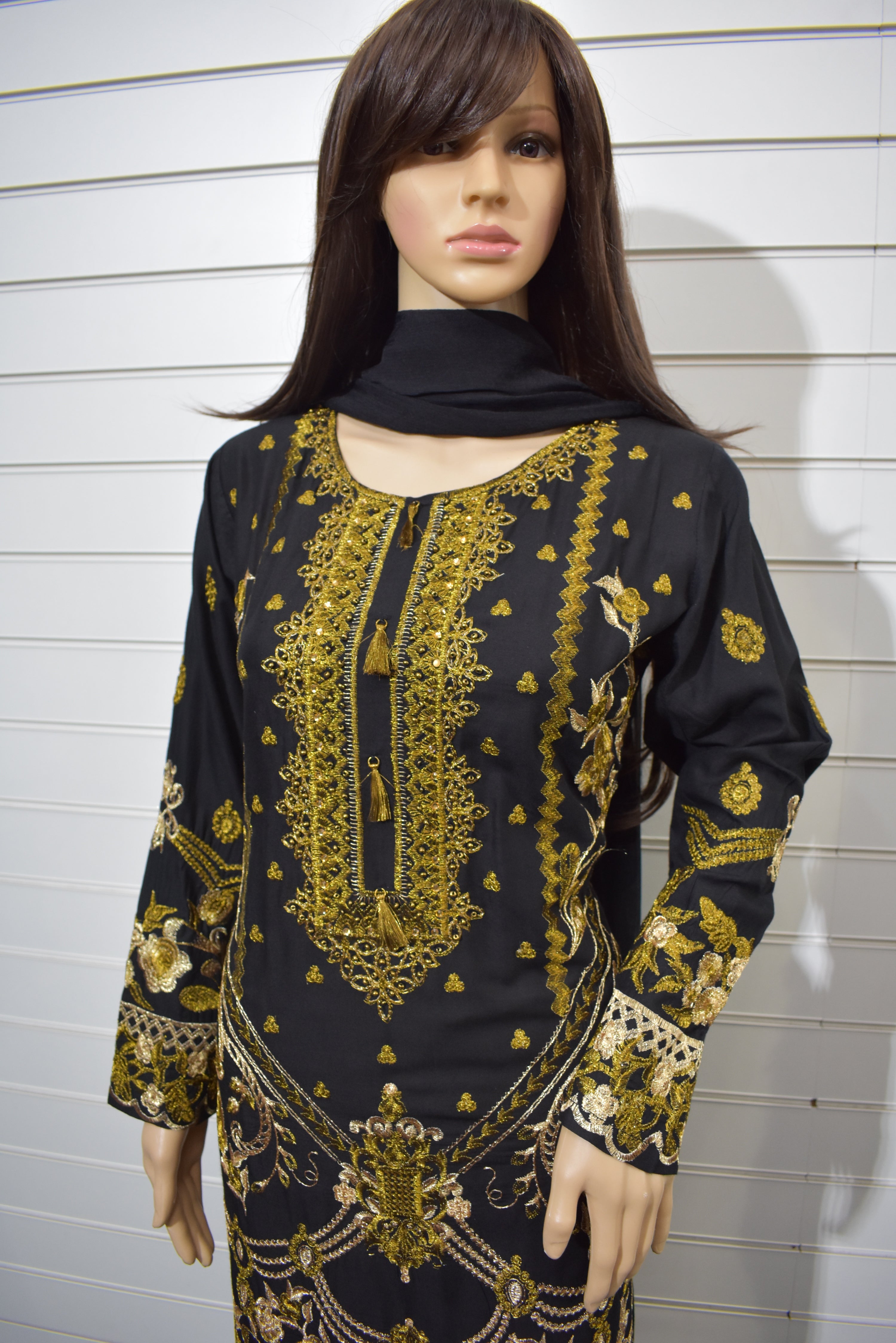 Maria B inspired Ready Made Embroidered Black Outfit Desi Posh