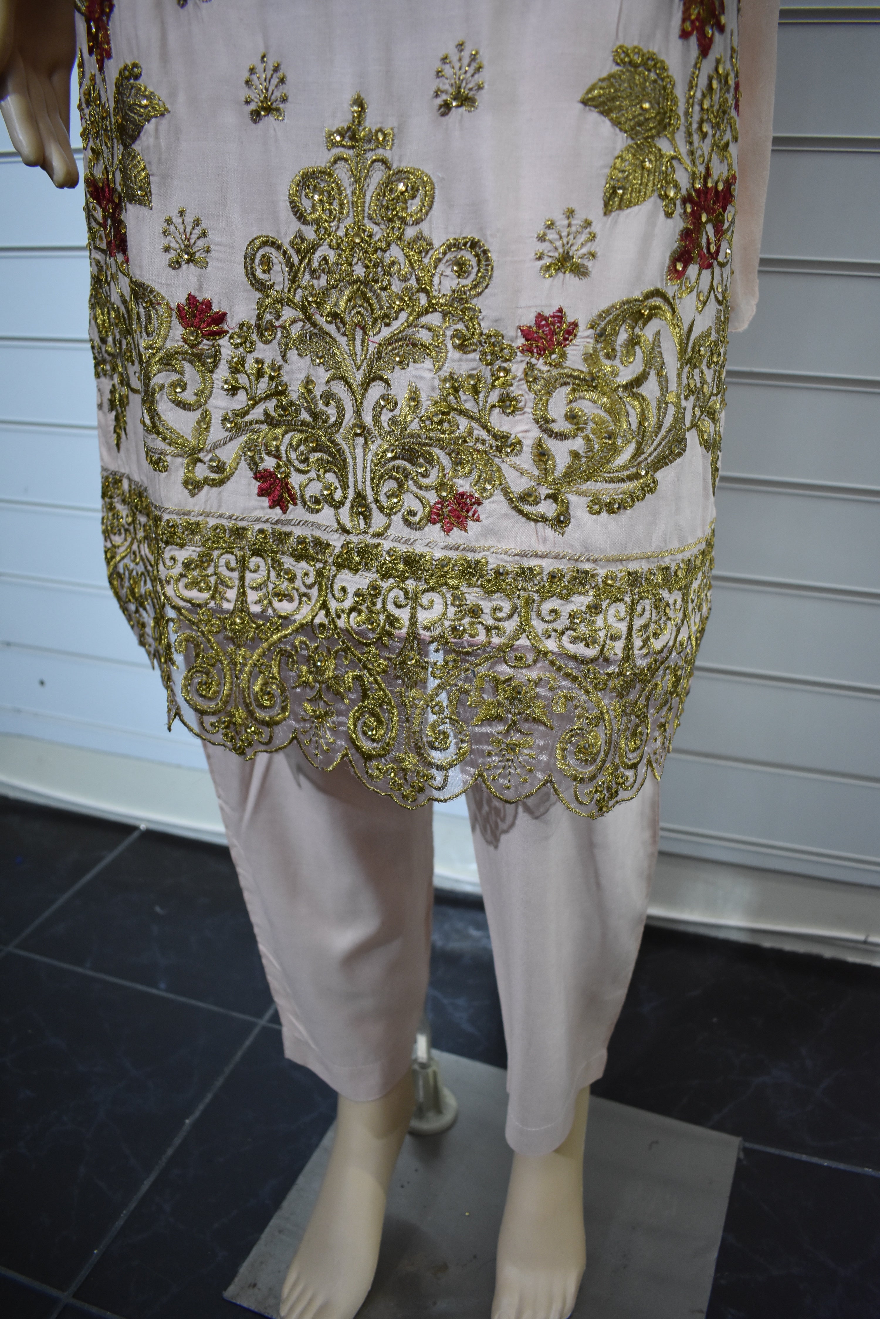 Maria B inspired Ready Made Embroidered Light Peach Outfit DesiP 