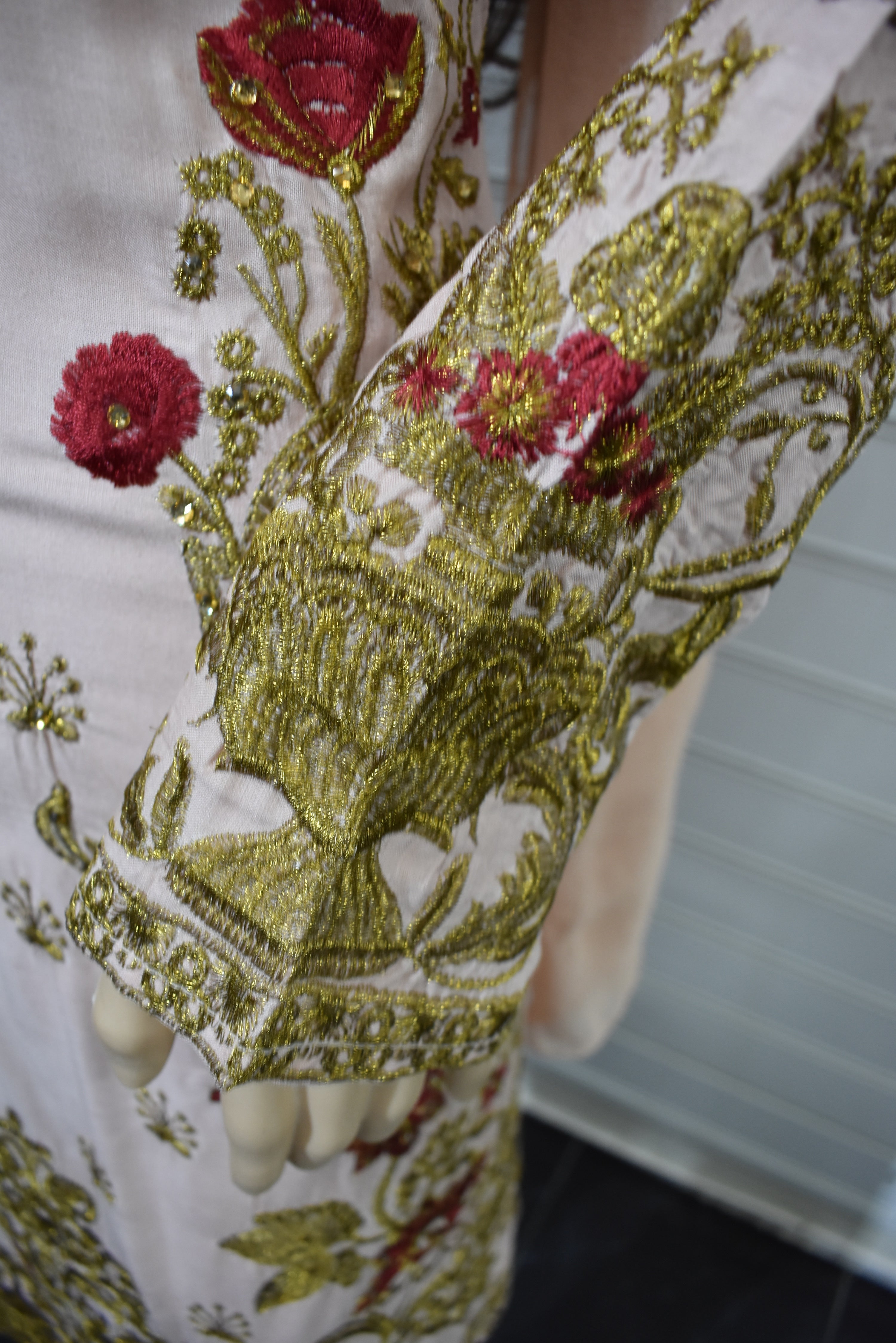 Maria B inspired Ready Made Embroidered Light Peach Outfit DesiP 