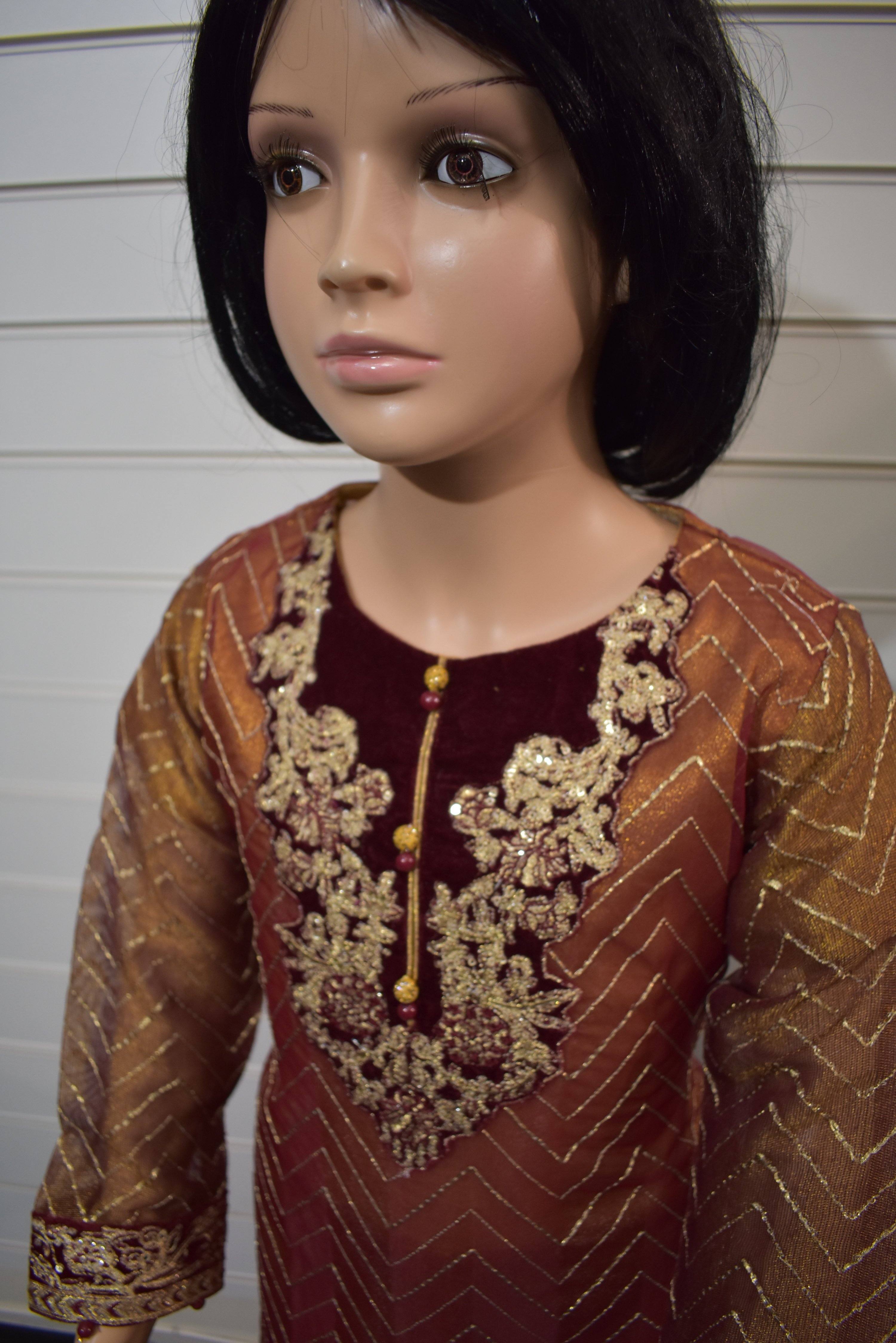 Maria B Wedding Edition Inspired Net and Chiffon Kids 3 Piece Outfit - Desi Posh