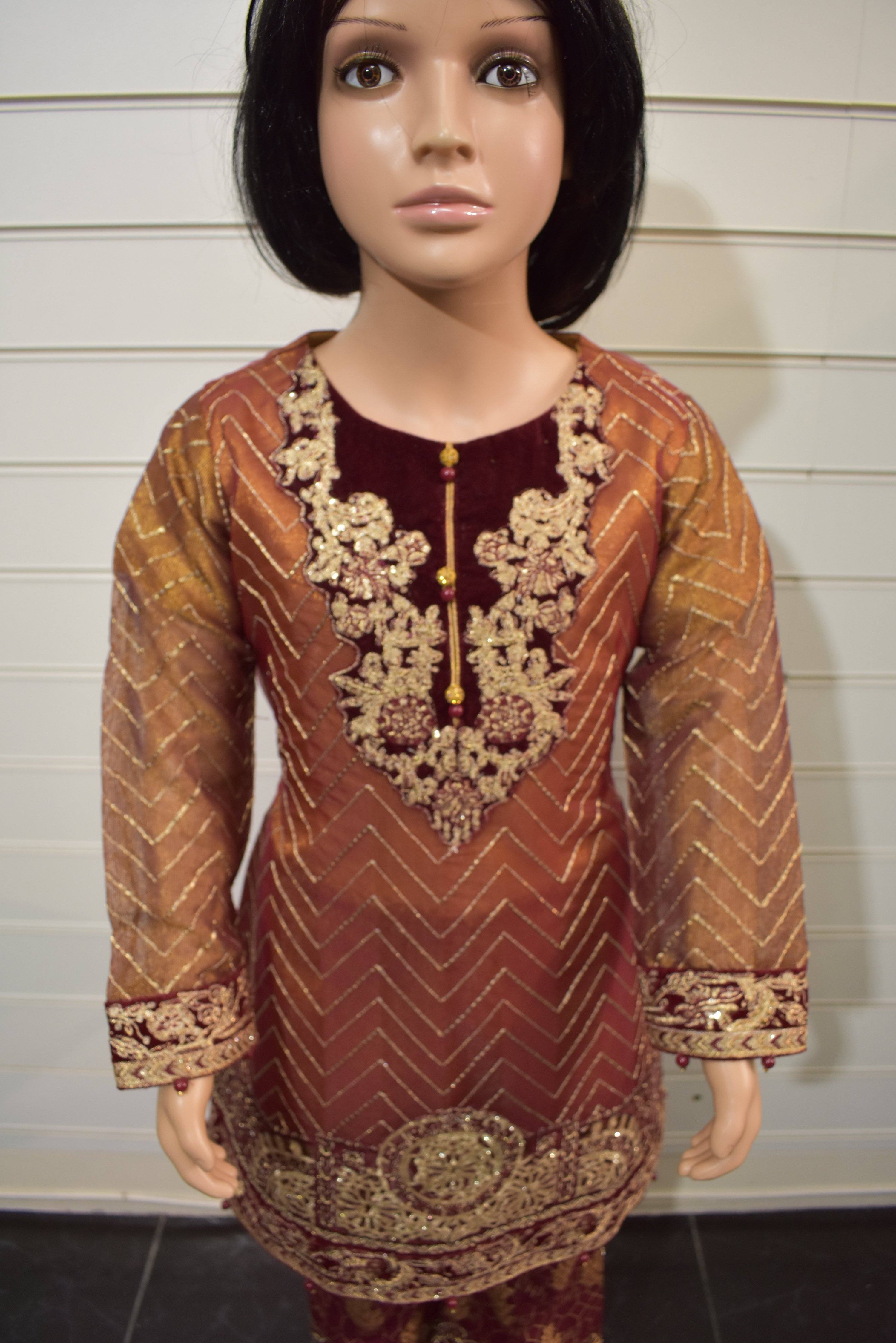 Maria B Wedding Edition Inspired Net and Chiffon Kids 3 Piece Outfit - Desi Posh