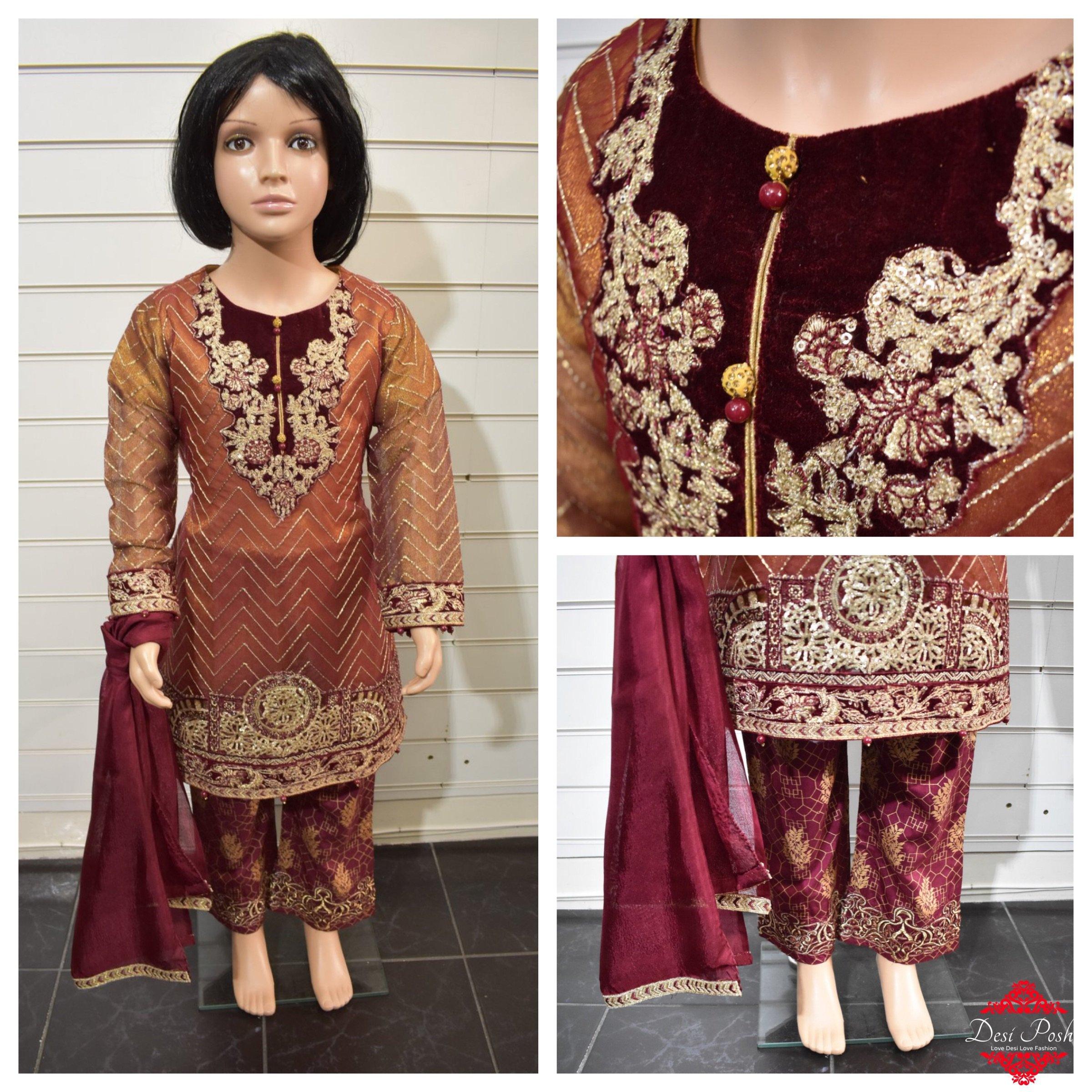 Maria B Wedding Edition Inspired Net and Chiffon Kids 3 Piece Outfit - Desi Posh