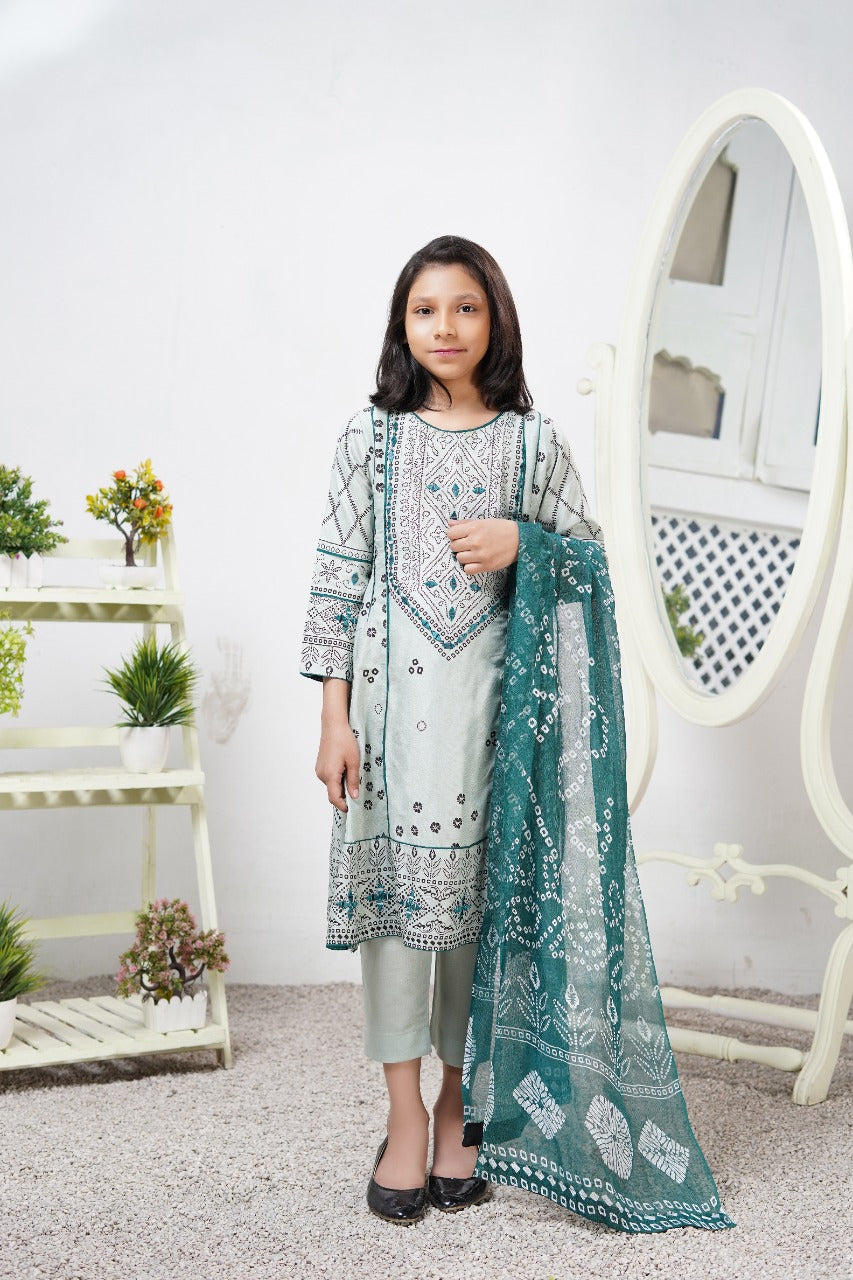Mint Green Kids Mummy & Me Sindhi Mirror Outfit Desi Posh