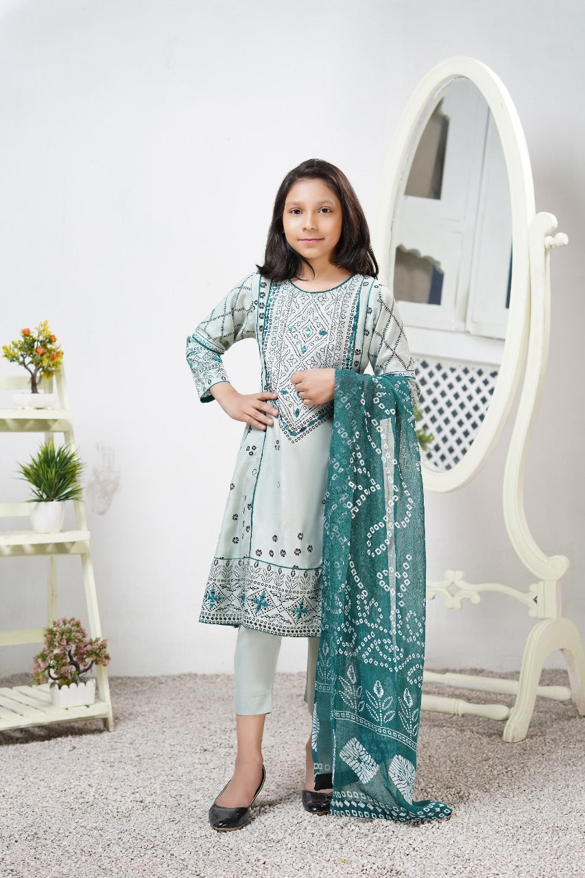 Mint Green Kids Mummy & Me Sindhi Mirror Outfit
