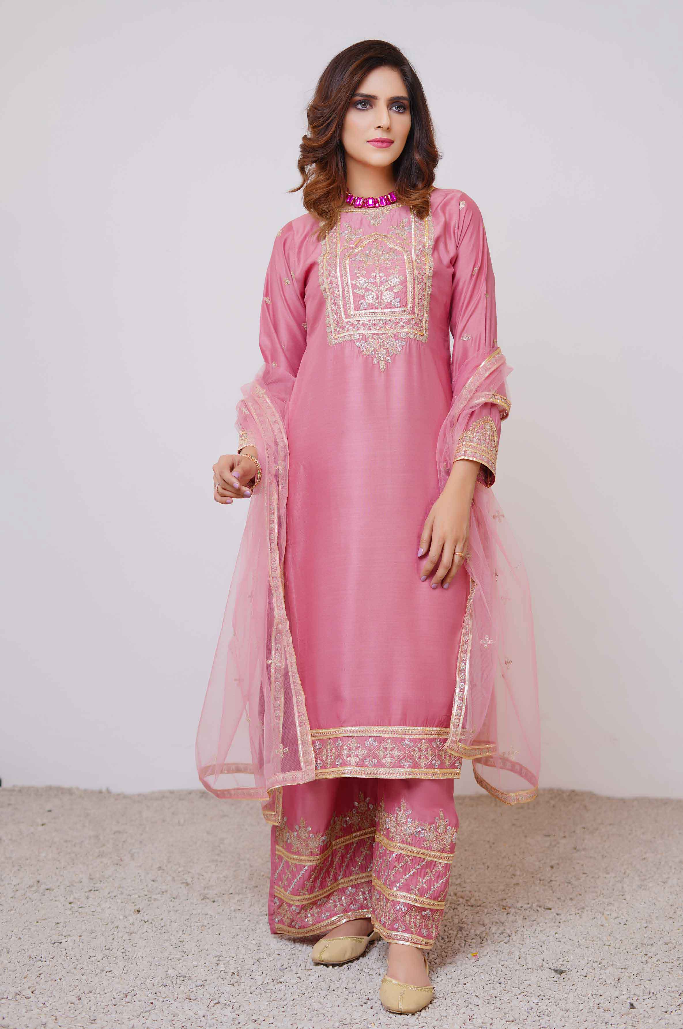 Mother & Daughter Viscose Silk Pink Ladies Suit DesiPosh