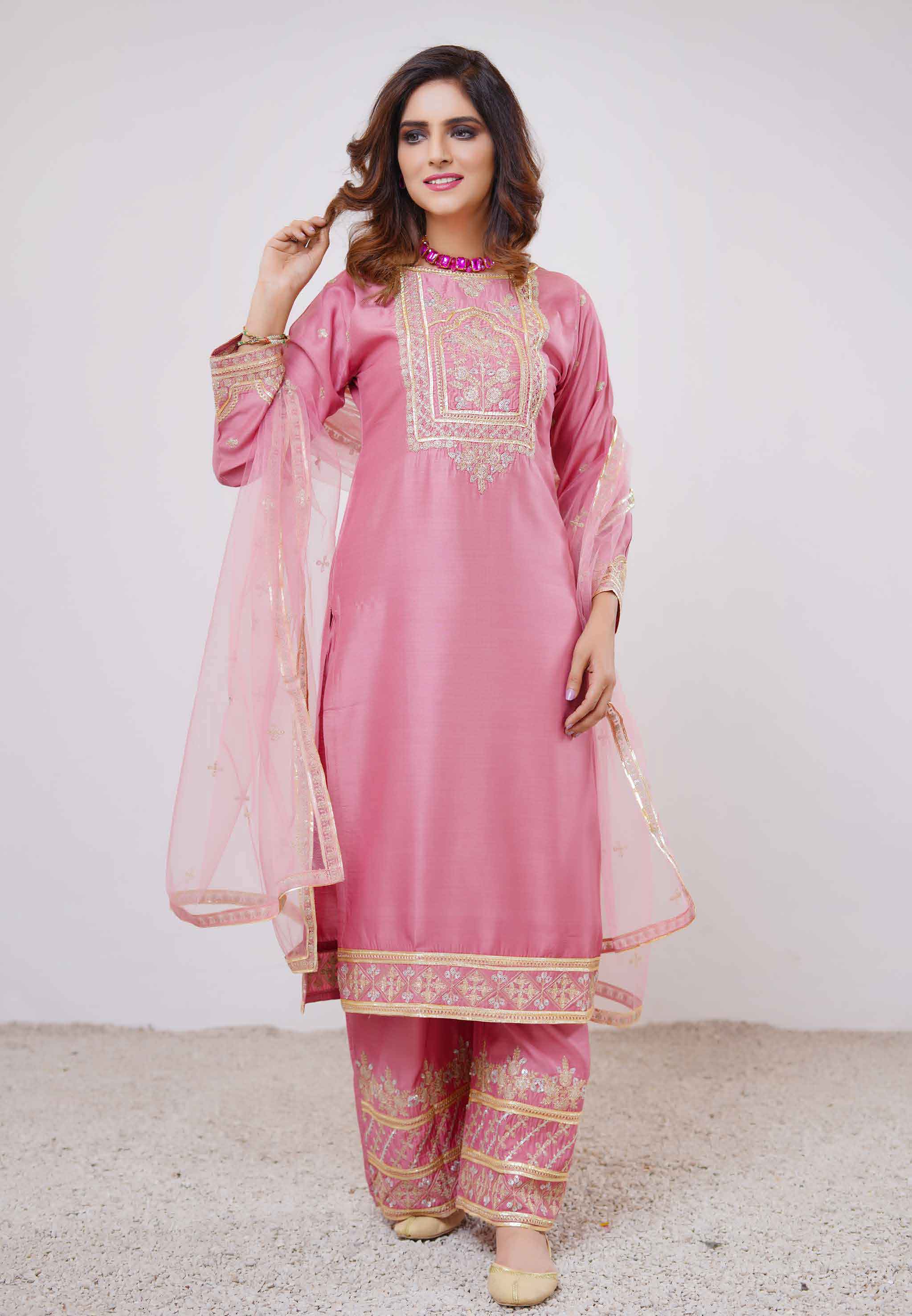 Mother & Daughter Viscose Silk Pink Ladies Suit
