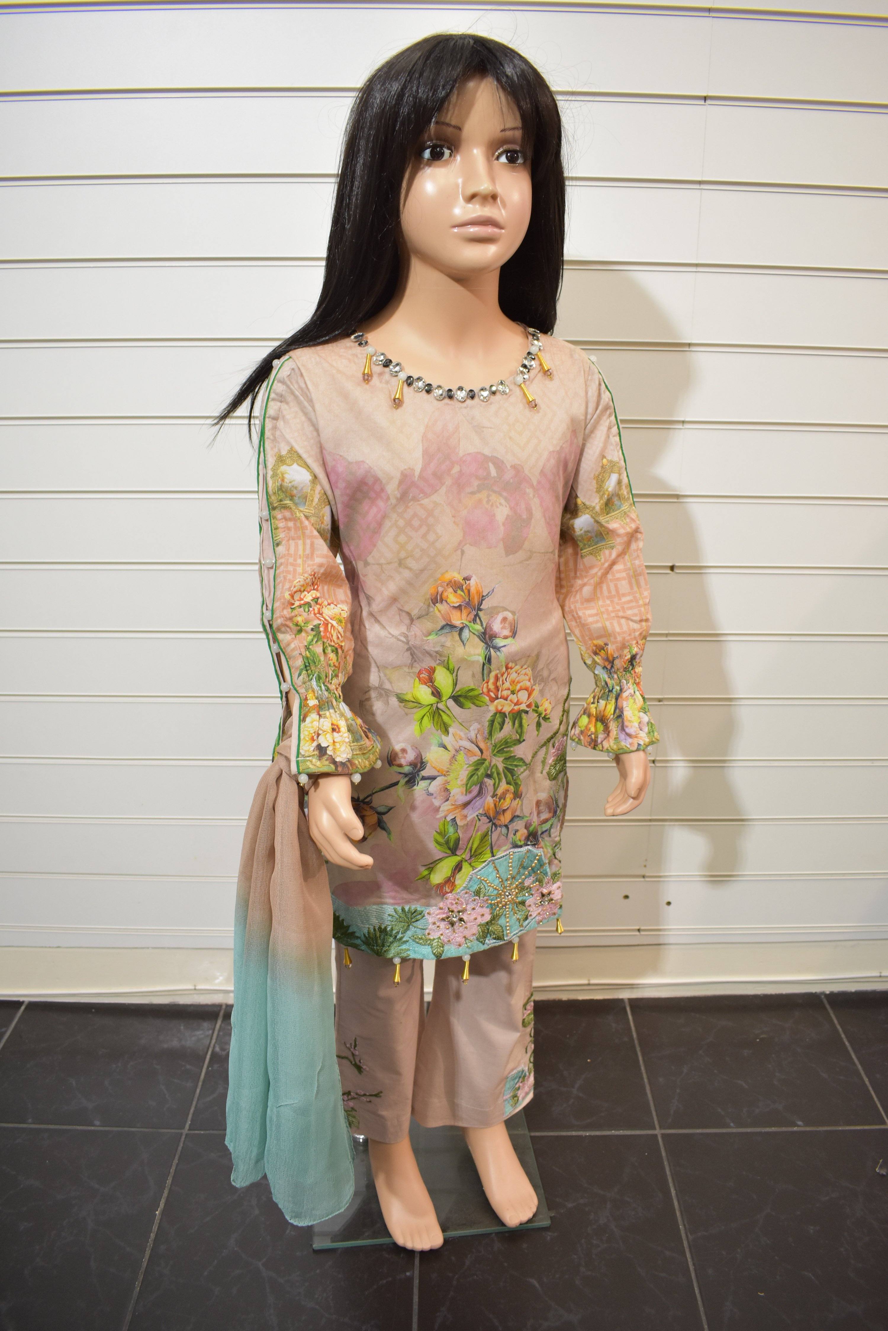 Mukhtar`s Kids Digital Print Outfit with Embroidered Trousers MM9K - Desi Posh