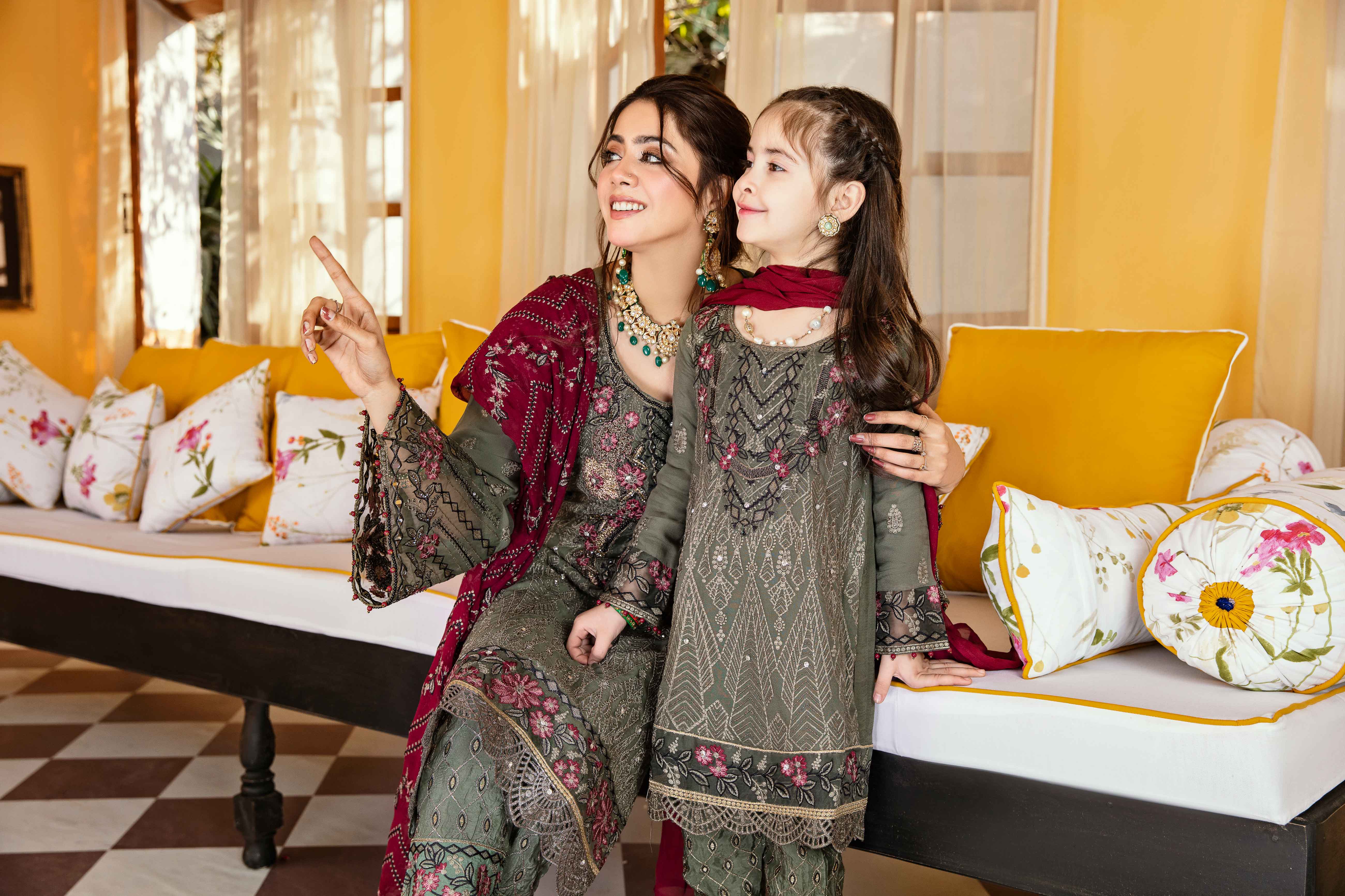 Fareen Eid Edition Mummy & Me Girls Juniper Chiffon Suit - Desi Posh
