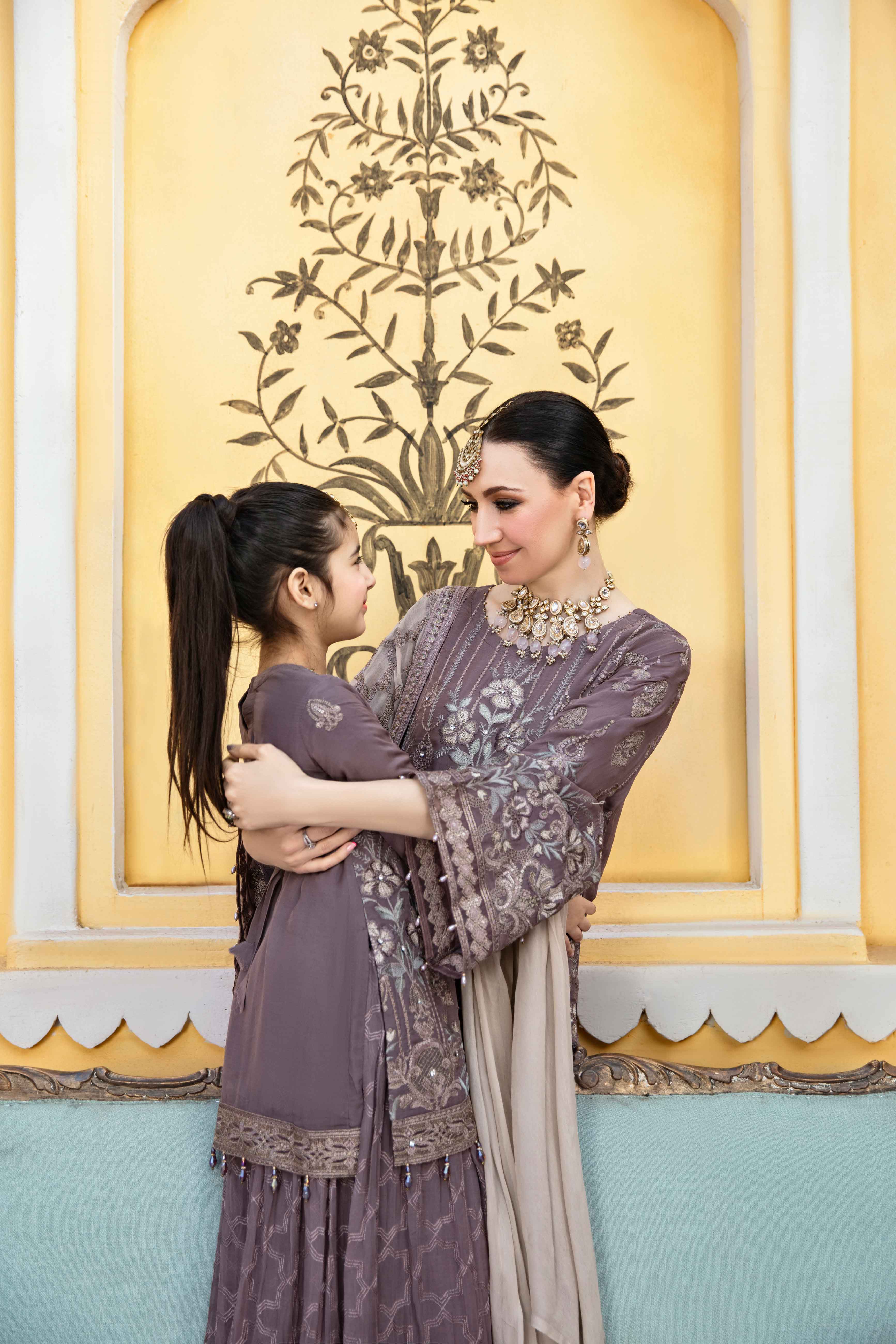 Fareen Eid Edition Mummy & Me Girls Sphinix Chiffon Suit - Desi Posh
