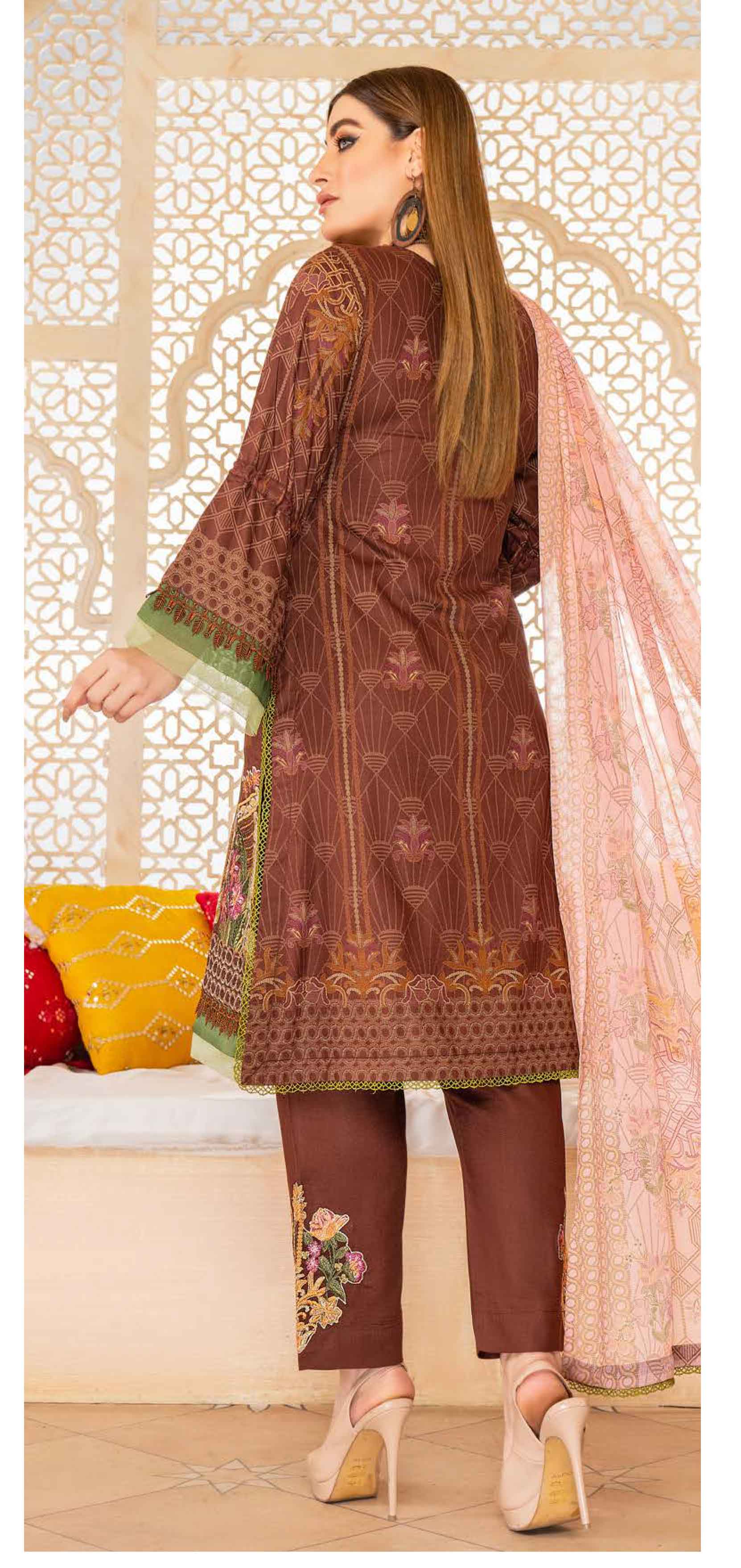 Munira Digital Print Linen Outfit with Chiffon Dupatta MS6 Desi Posh