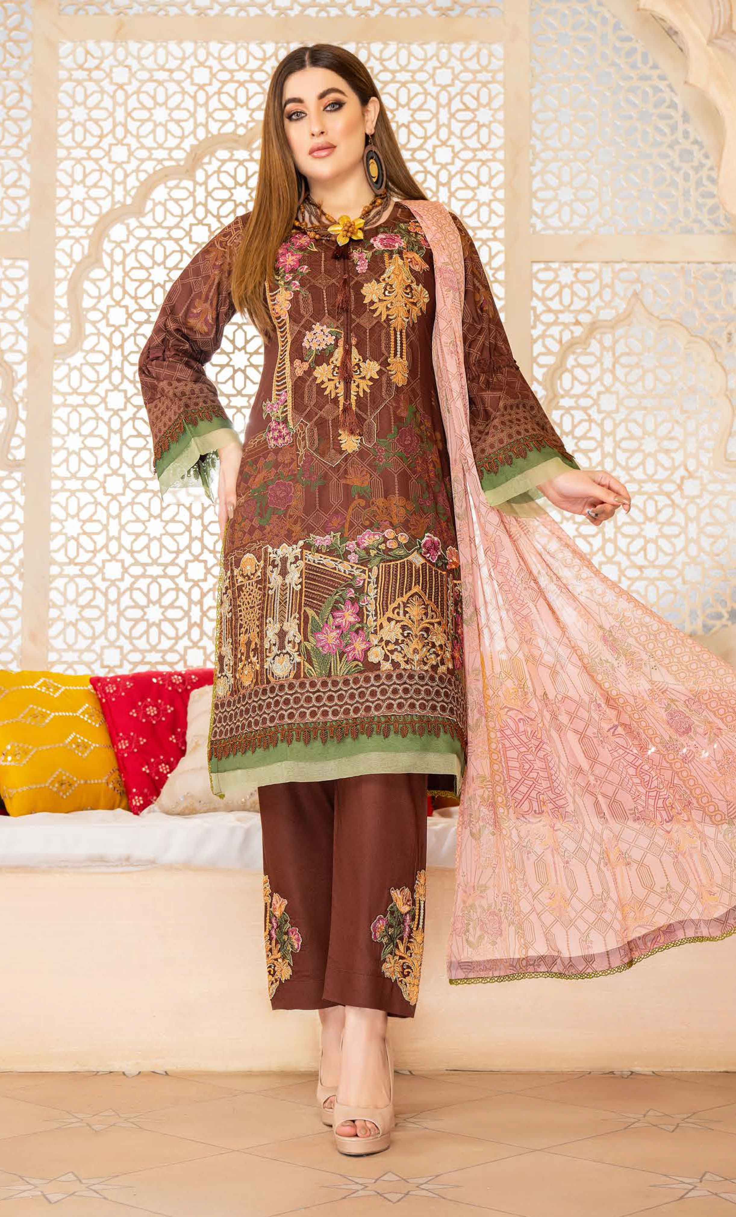 Munira Digital Print Linen Outfit with Chiffon Dupatta MS6