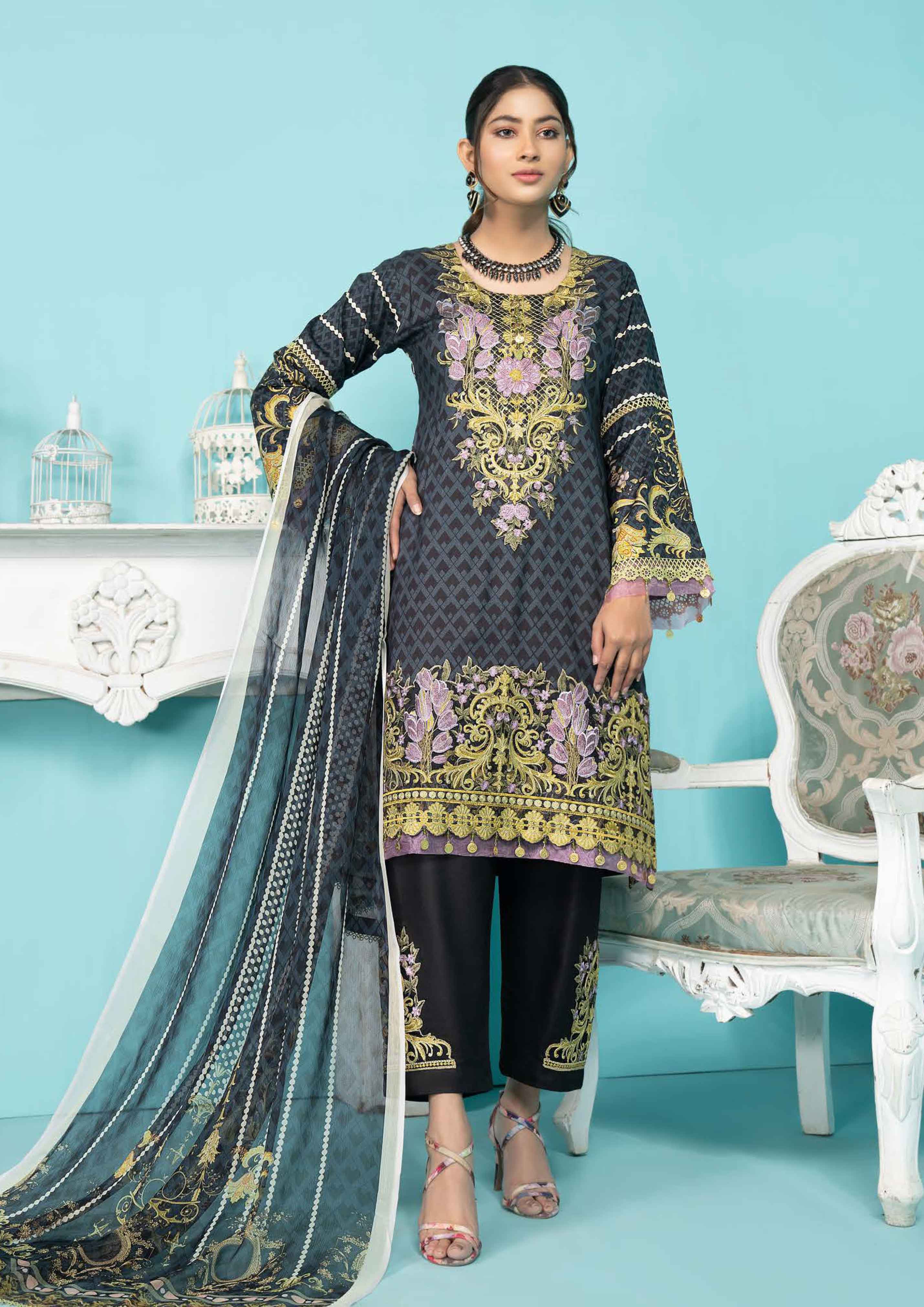 Munira Digital Print Linen Outfit with Chiffon Dupatta MSL3