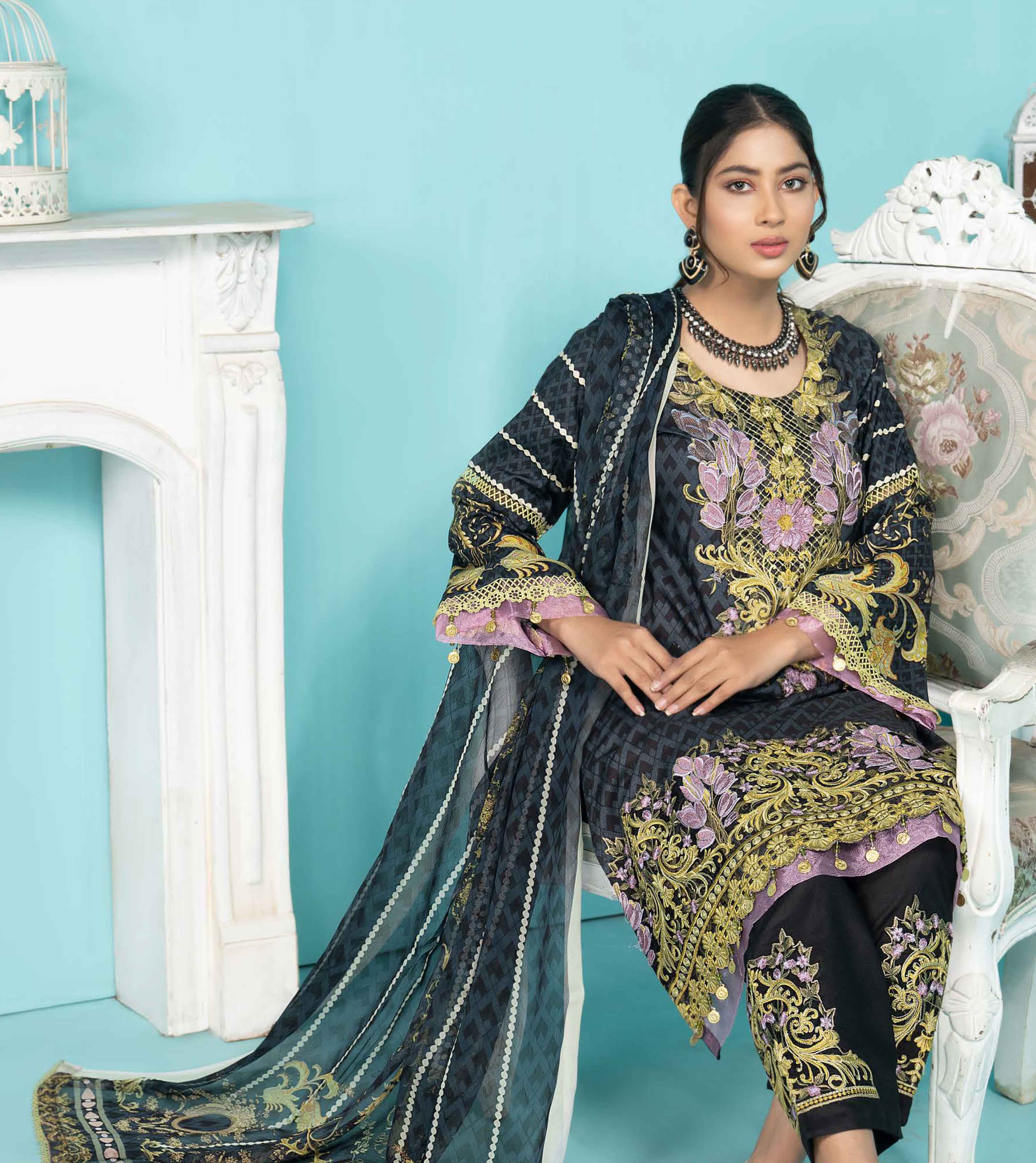 Munira Digital Print Linen Outfit with Chiffon Dupatta MSL3 Desi Posh
