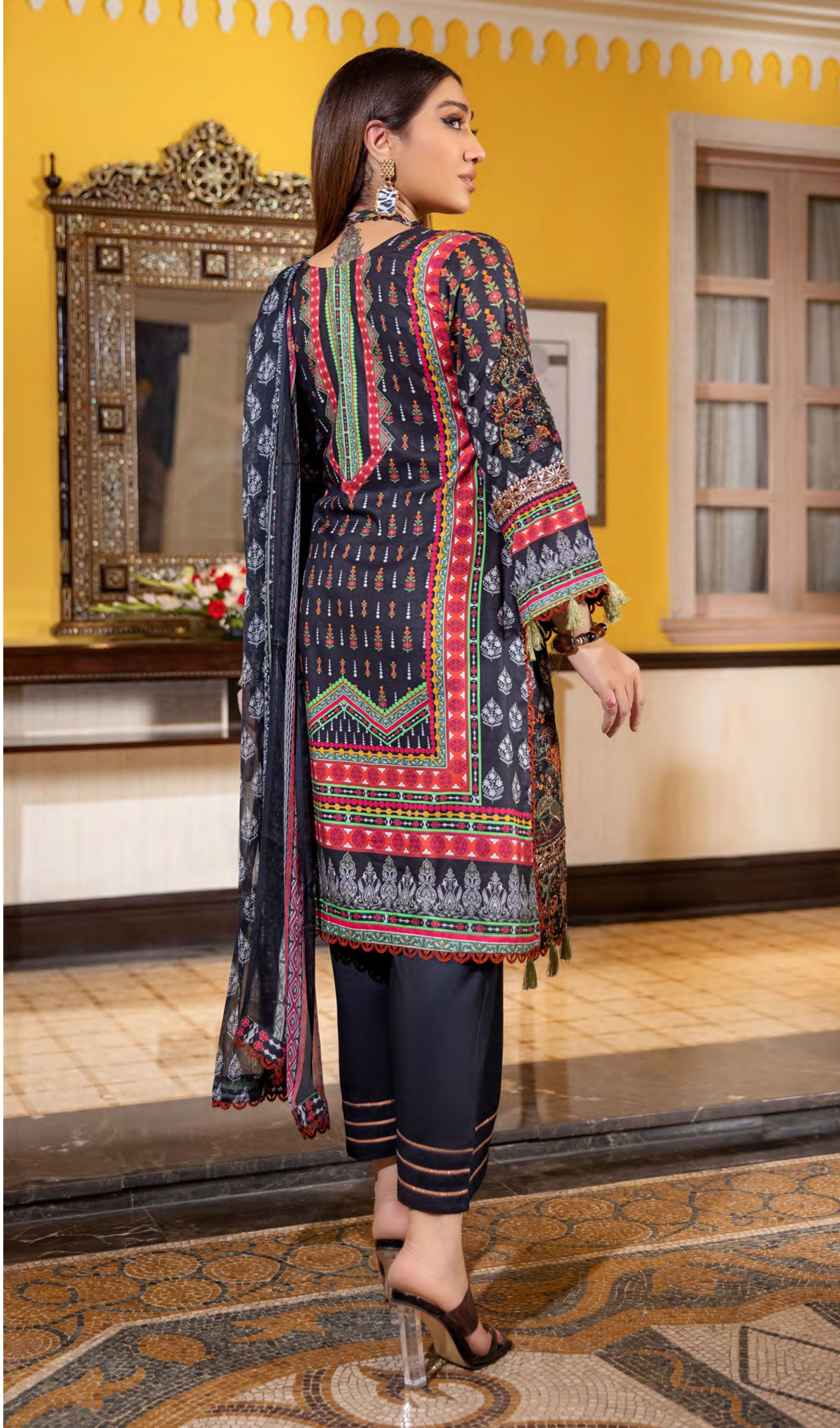 Munira Embroidered Linen Readymade Outfit With Palazzo MS1 Dresses DesiP 