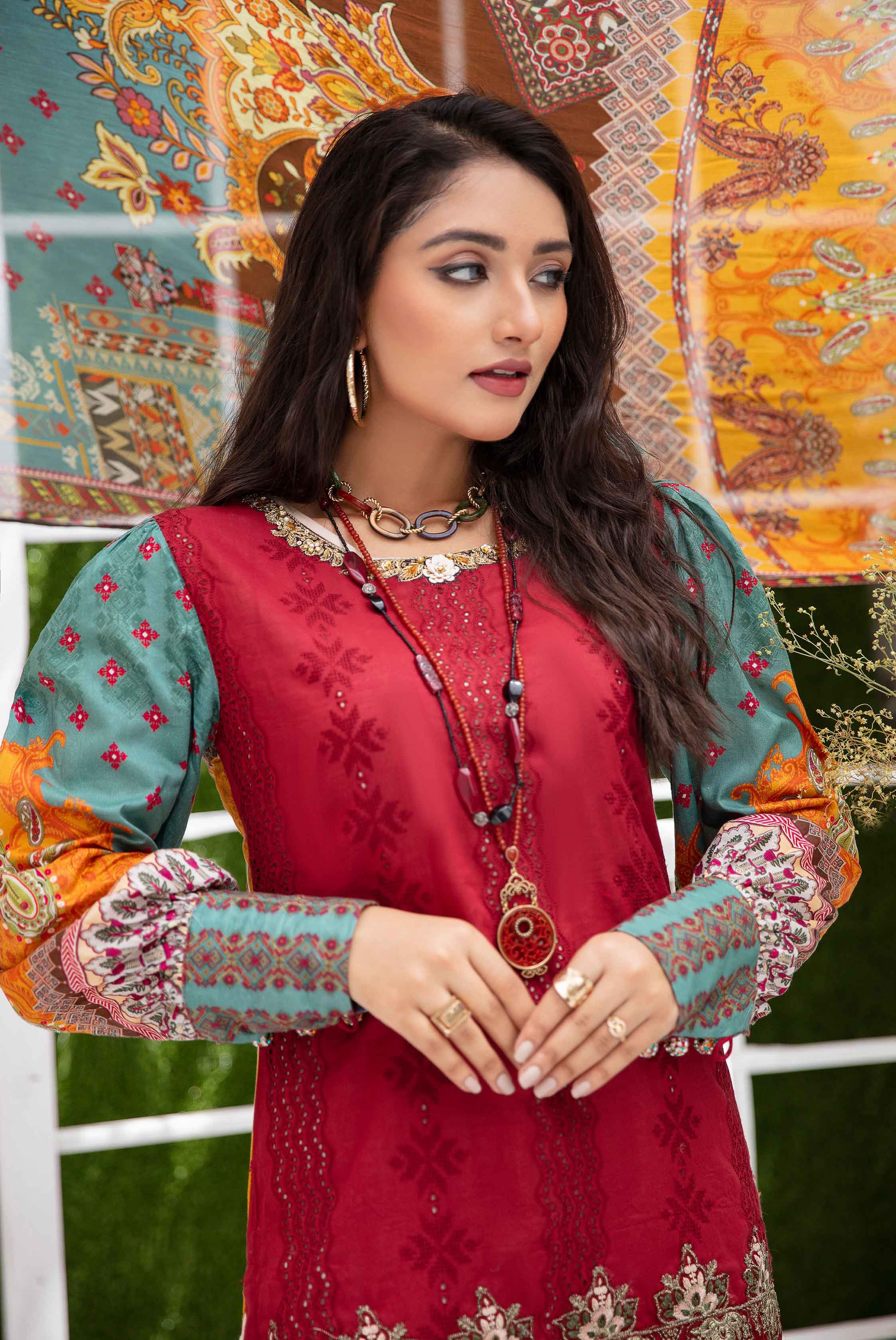 Nazakat Lawn Maroon Eid Outfit with Gharara JR05 DesiPosh