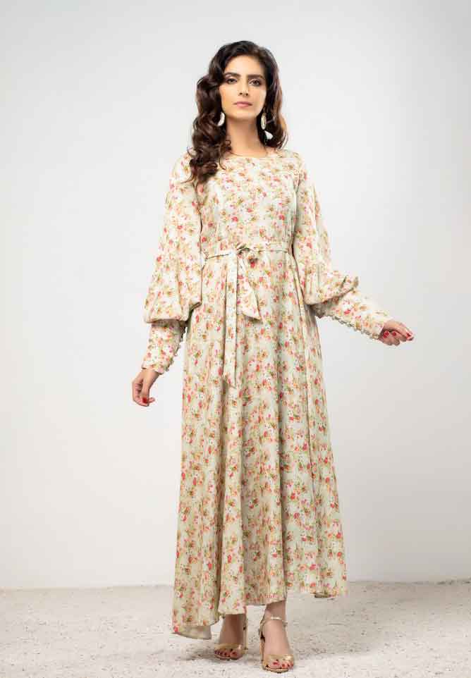 Pakistani Designer Light Mint Printed Long Dress