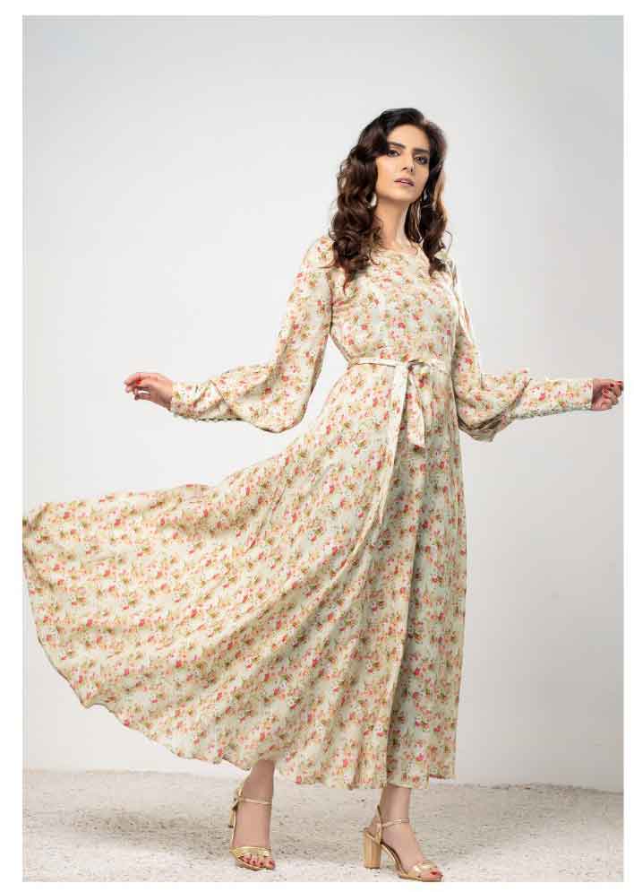 Pakistani Designer Light Mint Printed Long Dress DesiP