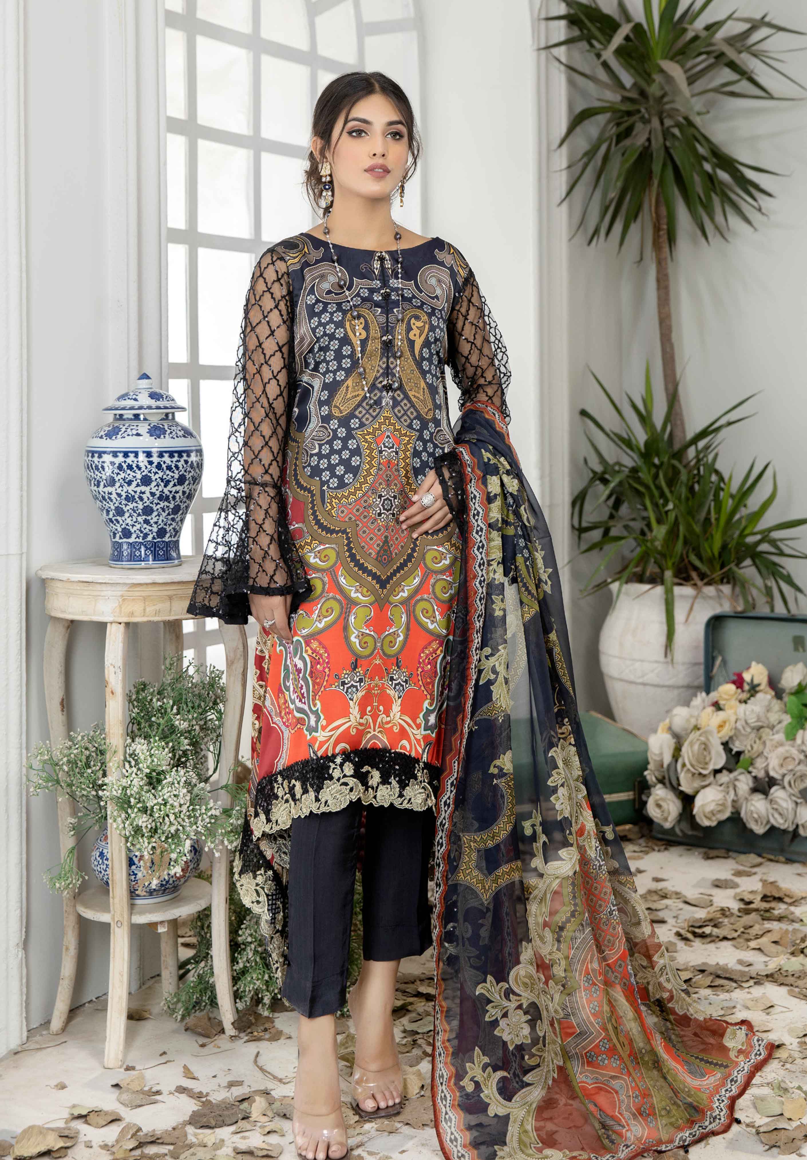 Pakistani Readymade Eid Suit in Silk Royal Dream