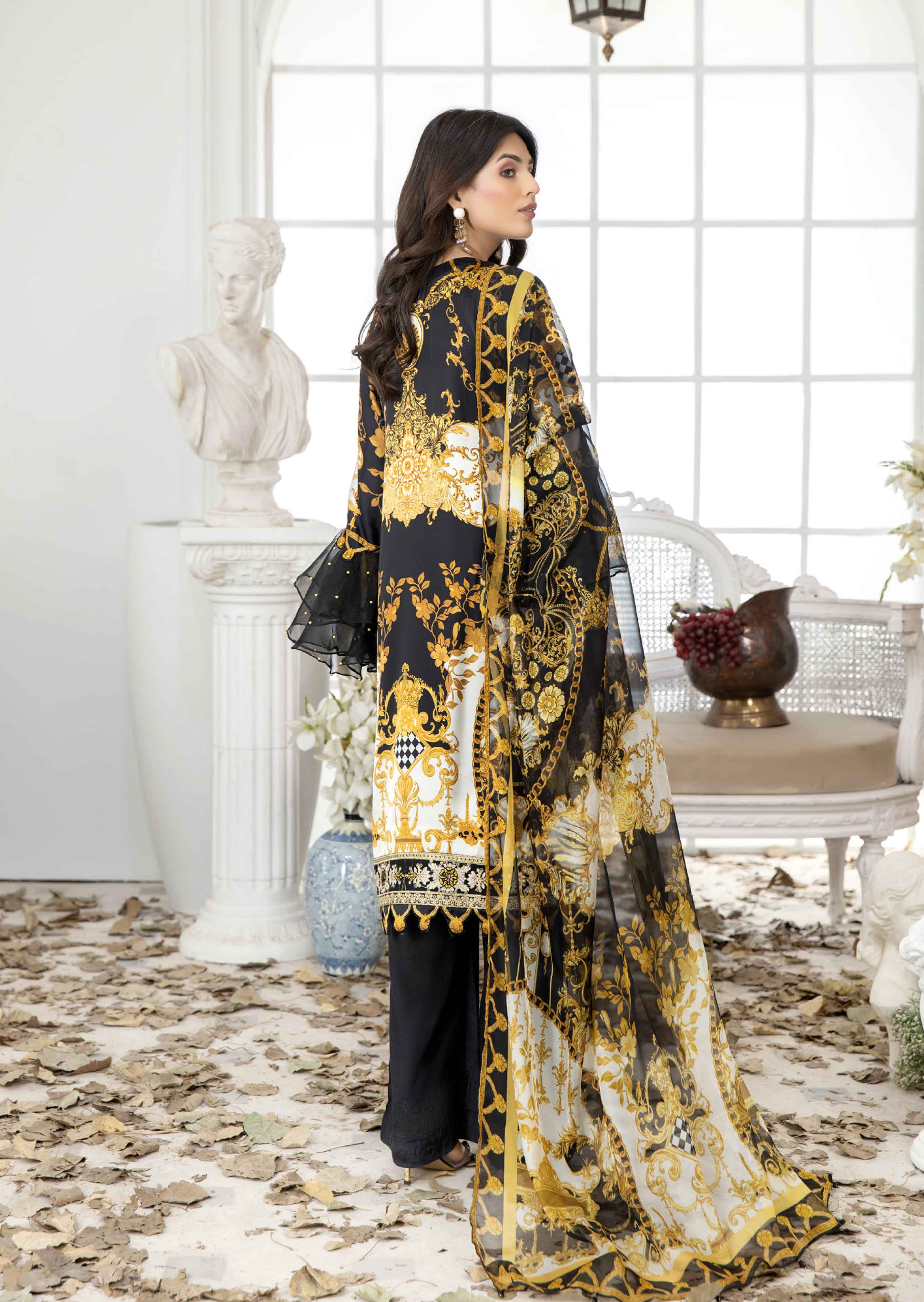 Readymade Antique Gold 3 Piece Silk Pakistani Suit DesiPosh