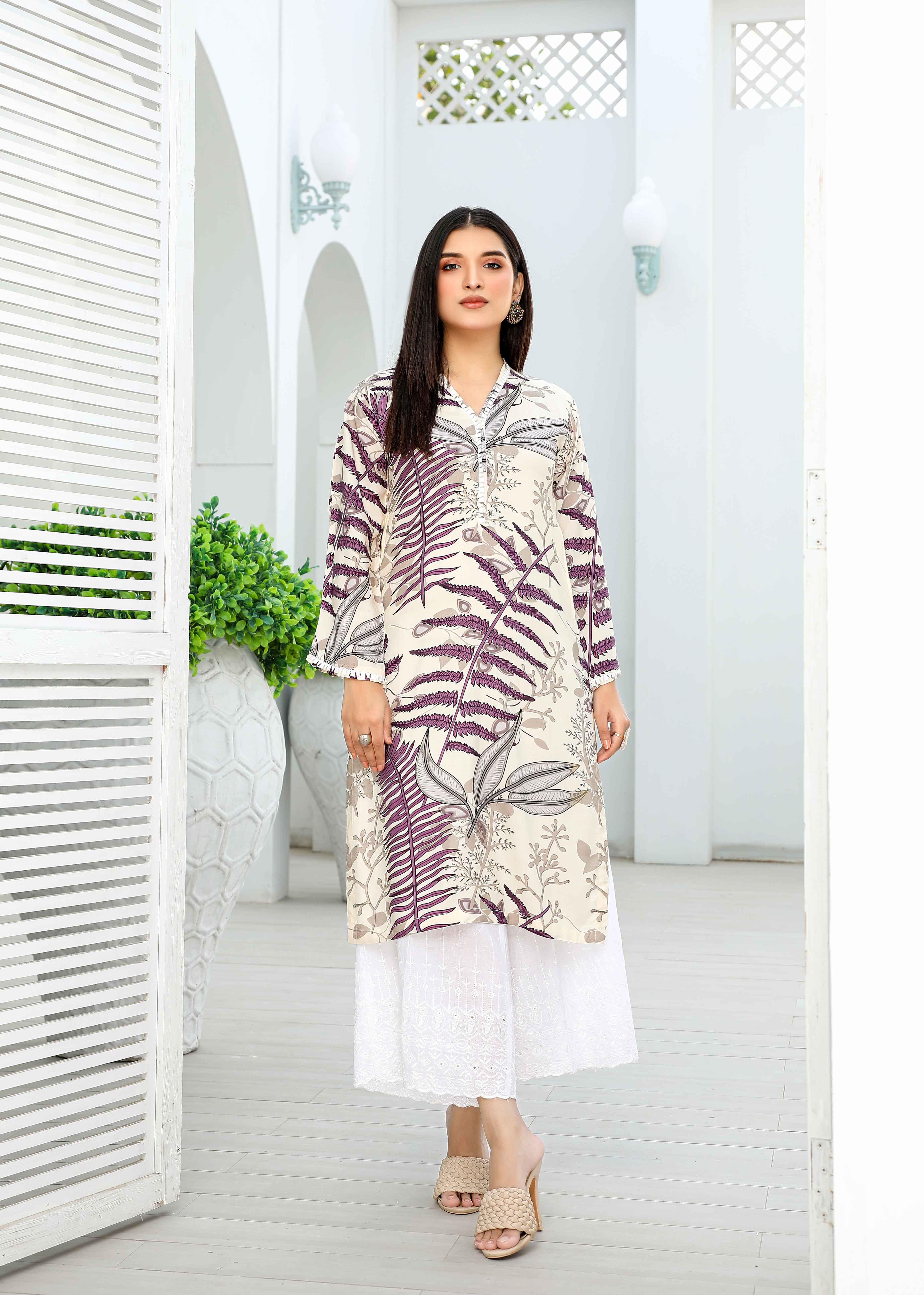 Sana Safinaz Pakistani Linen Cream Kurta kurta DesiP 