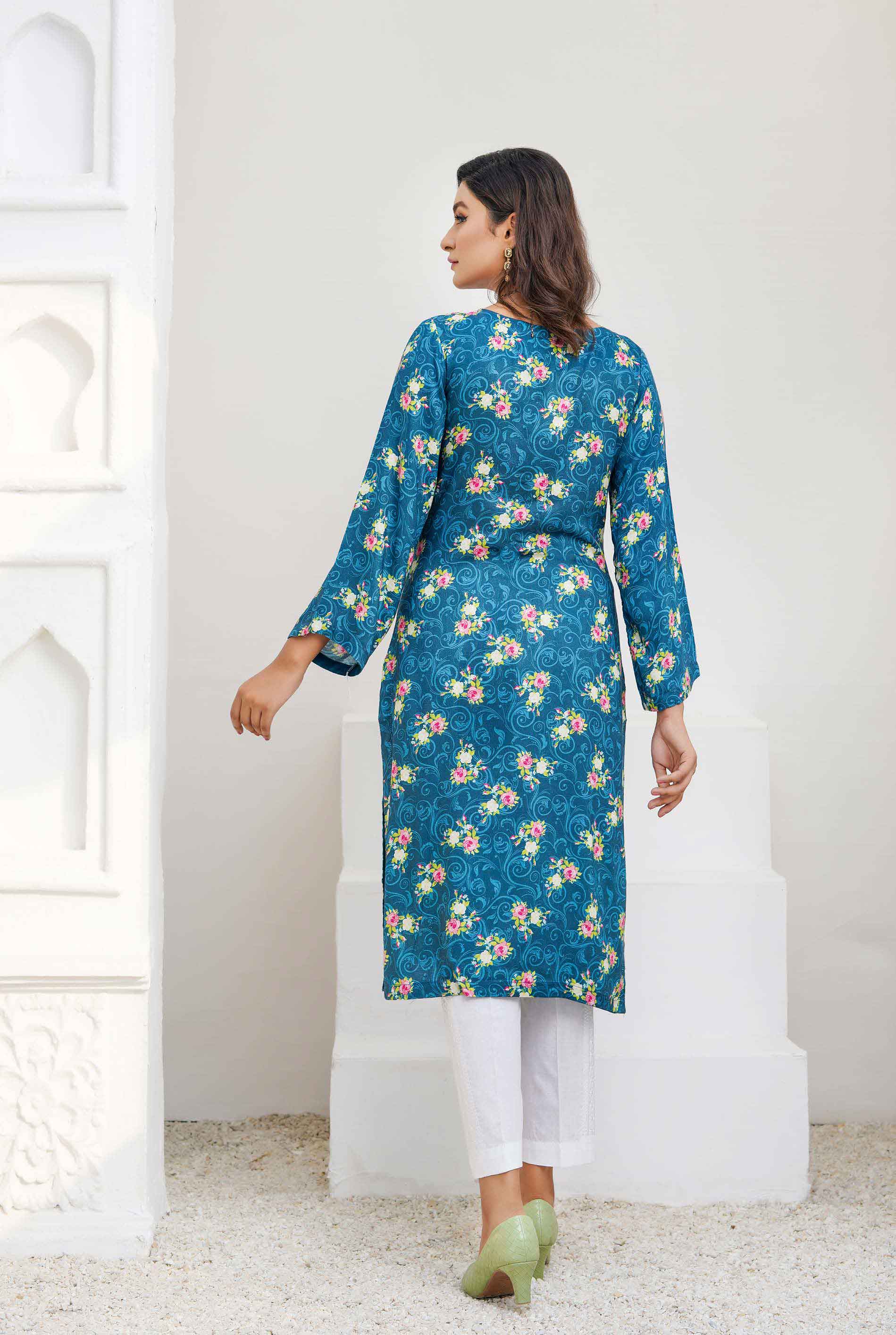 Sana Safinaz Pakistani Linen Teal print Kurta DesiP 