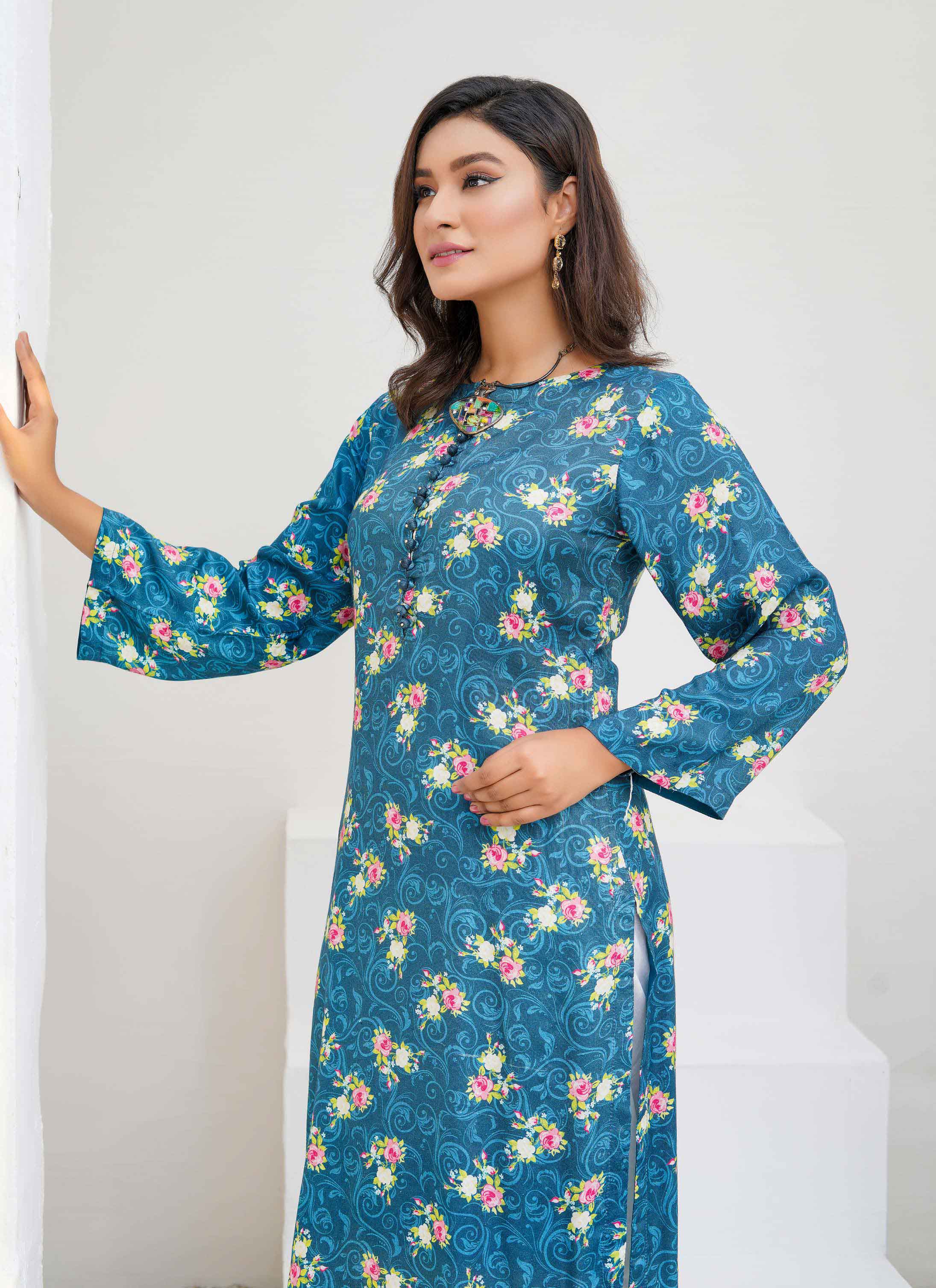 Sana Safinaz Pakistani Linen Teal print Kurta DesiP 