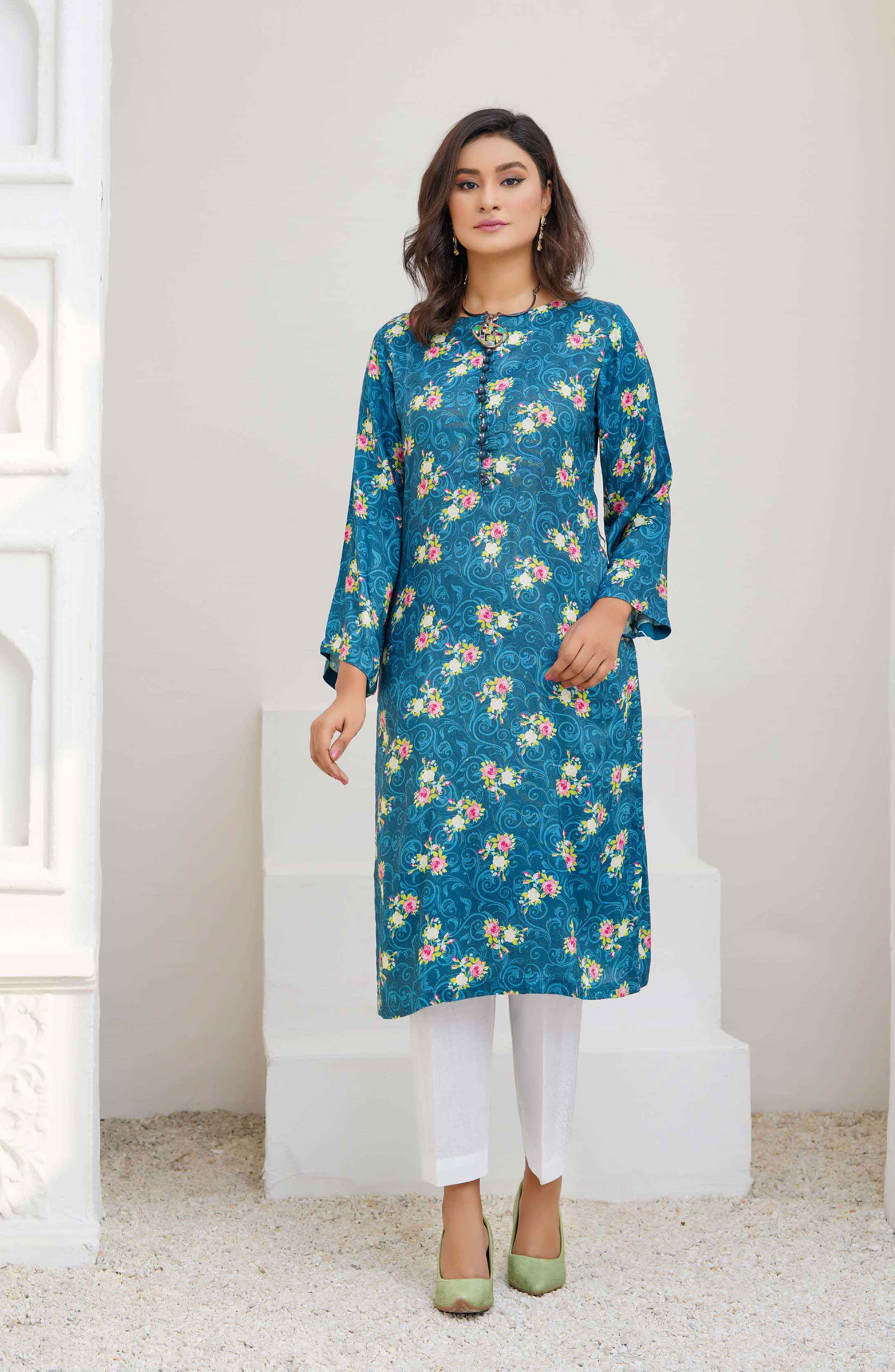 Sana Safinaz Pakistani Linen Teal print Kurta DesiP 