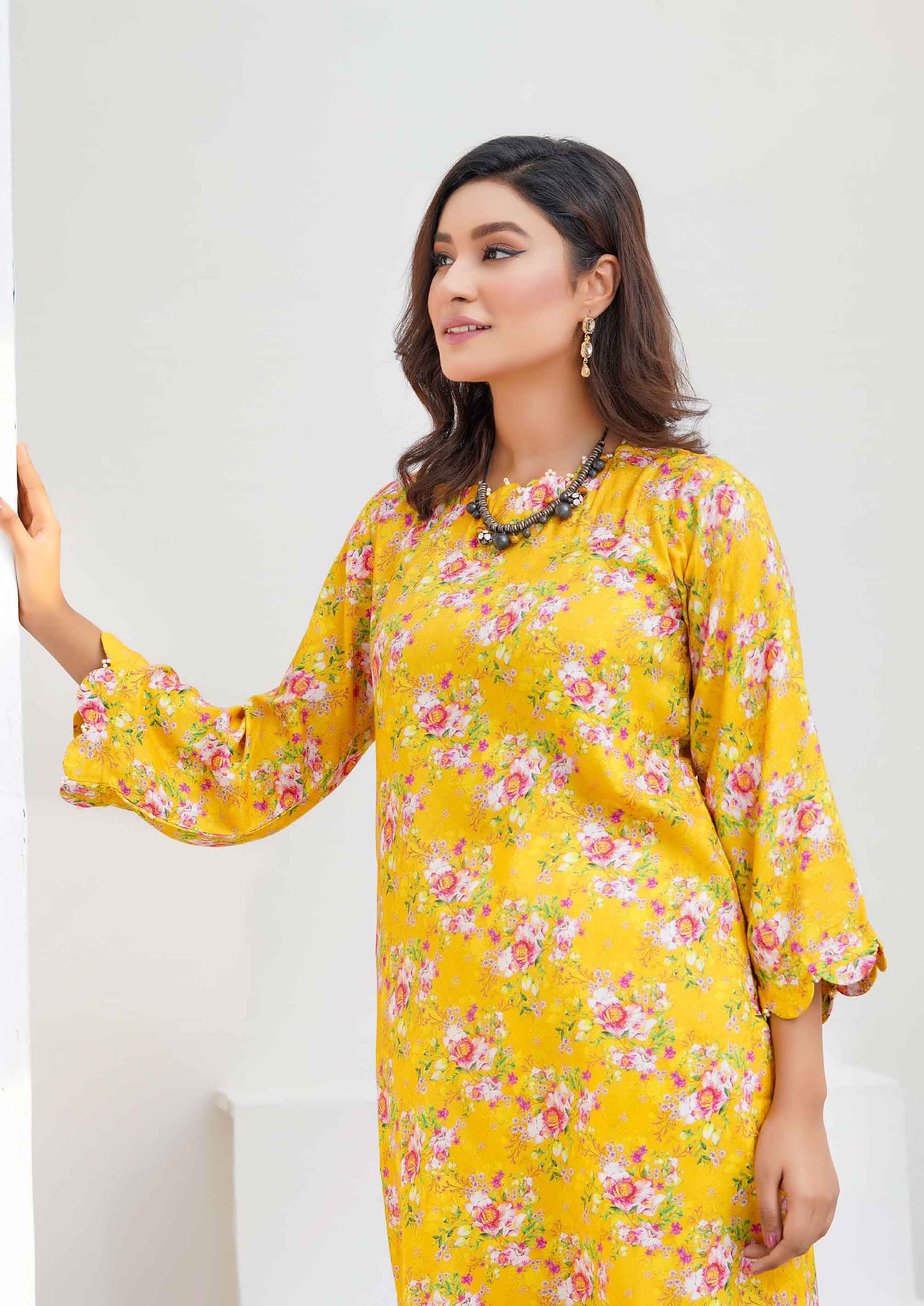 Sana Safinaz Pakistani Linen Yellow print Kurta DesiP 