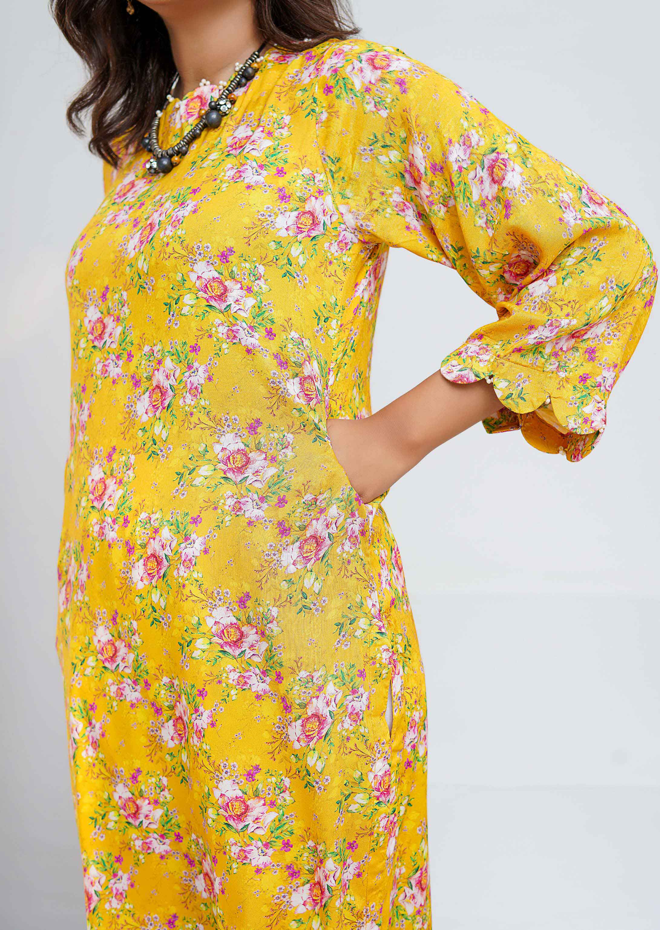 Sana Safinaz Pakistani Linen Yellow print Kurta DesiP 