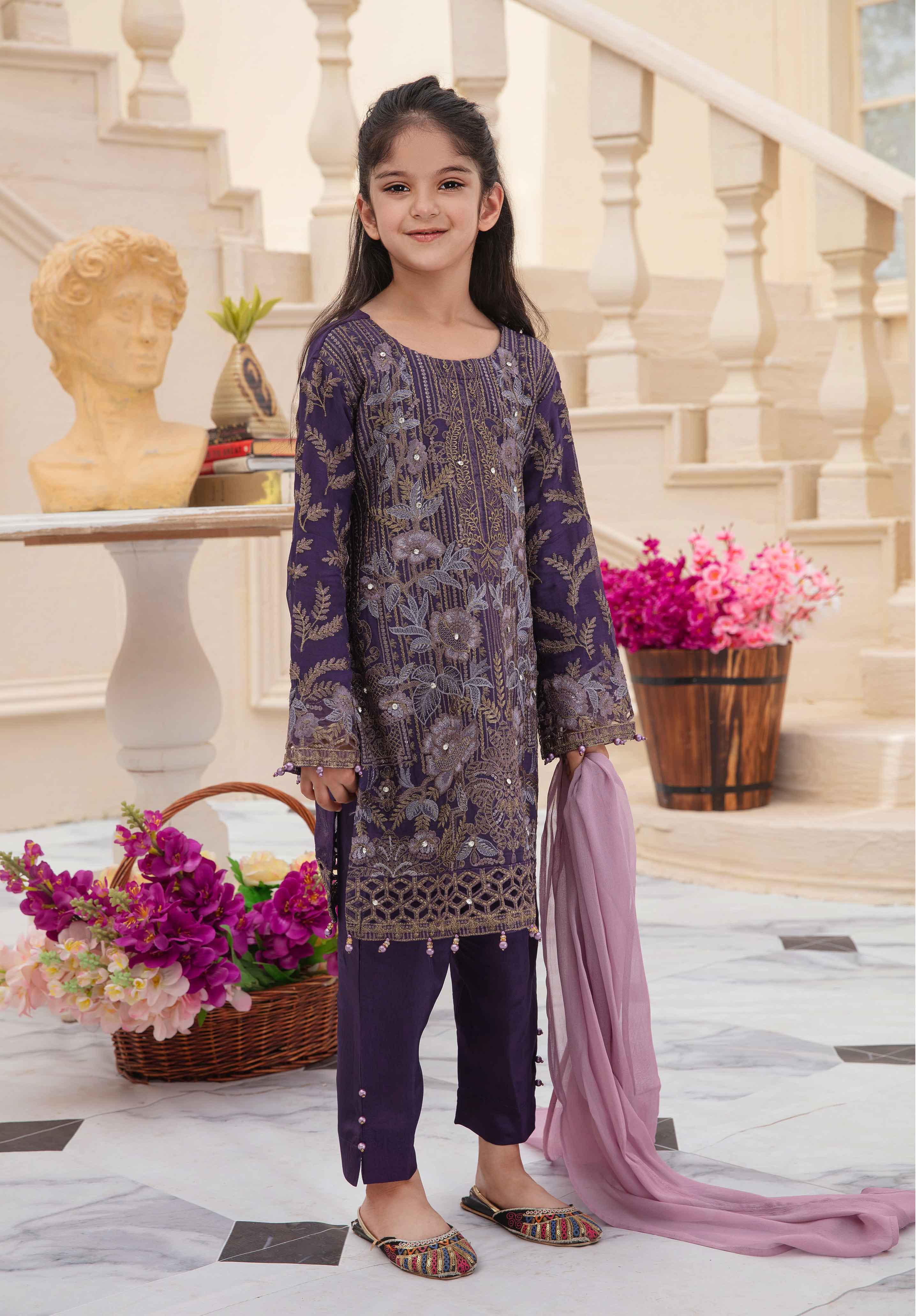 Shanzele Girls Wedding Edition Mother & Daughter Purple Outfit DesiP 