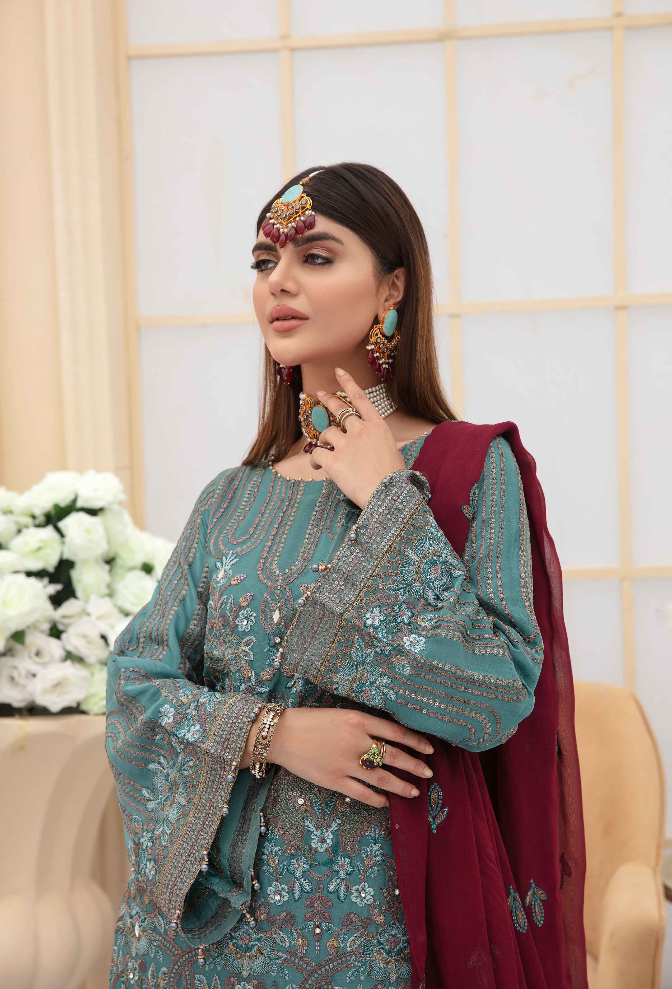 Shanzele Wedding Edition Mummy & Me Sea Green Sharara Suit DesiP 