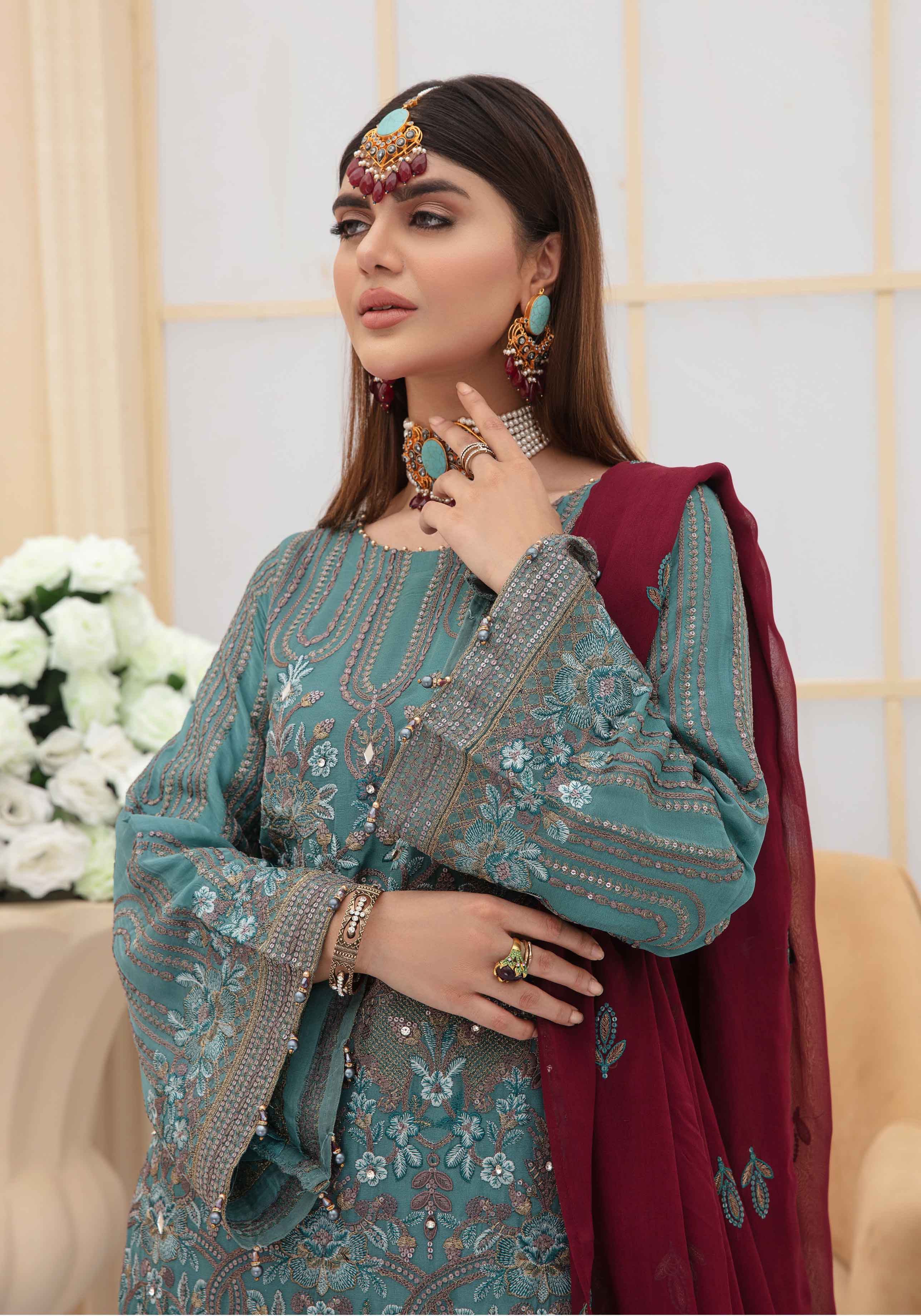 Shanzele Wedding Edition Mummy & Me Sea Green Sharara Suit DesiP 