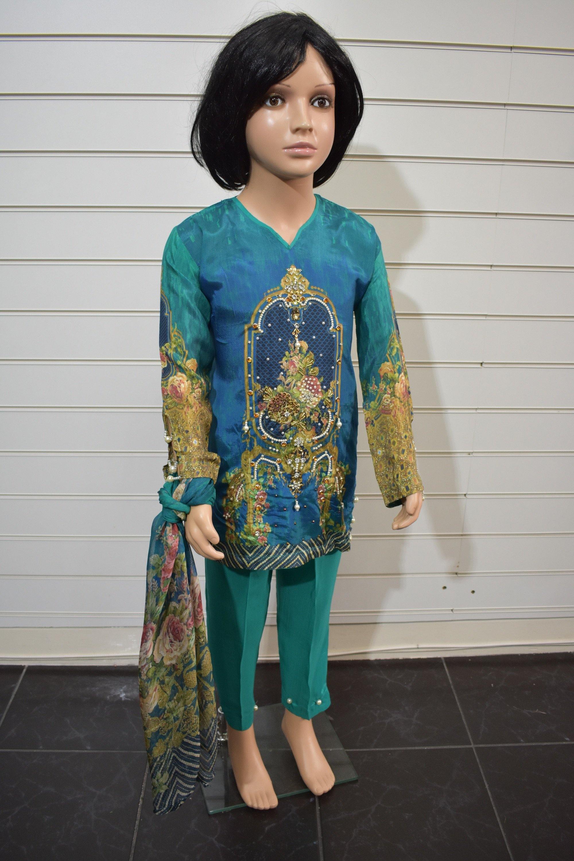 Silk Digital Print Kids Adda Work Outfit with Digital Print Chiffon Dupatta - Desi Posh