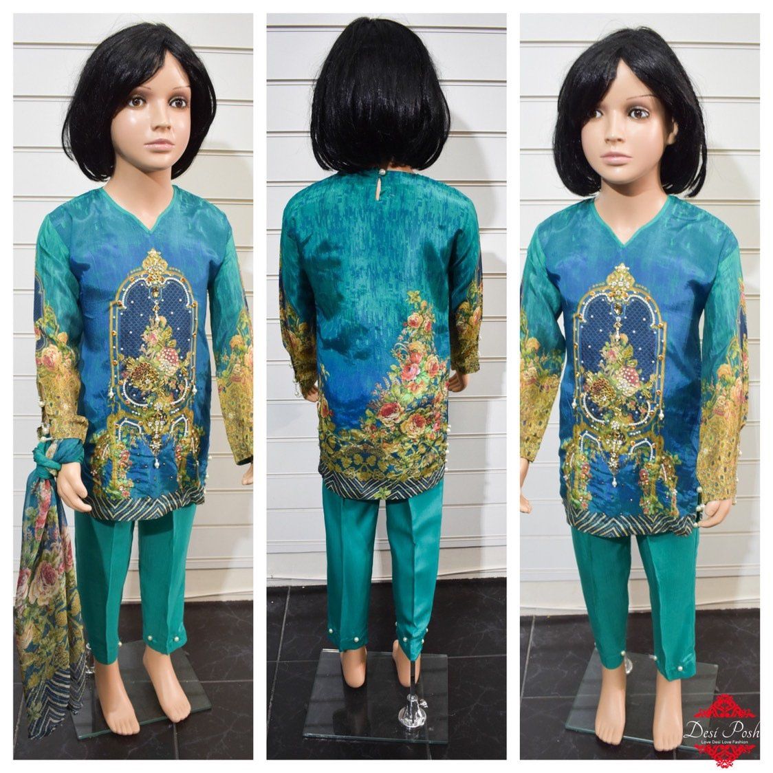 Silk Digital Print Kids Adda Work Outfit with Digital Print Chiffon Dupatta - Desi Posh