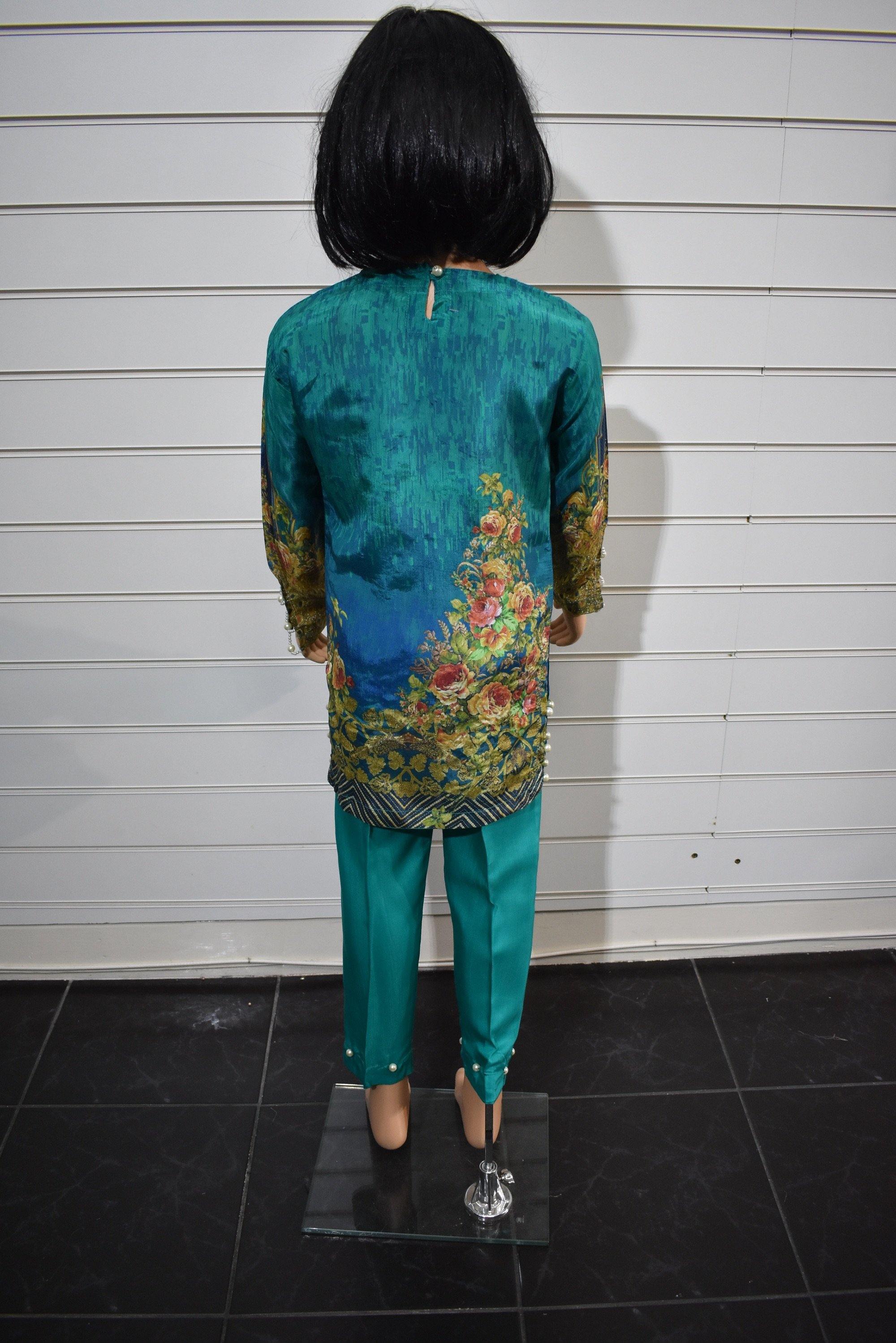 Silk Digital Print Kids Adda Work Outfit with Digital Print Chiffon Dupatta - Desi Posh