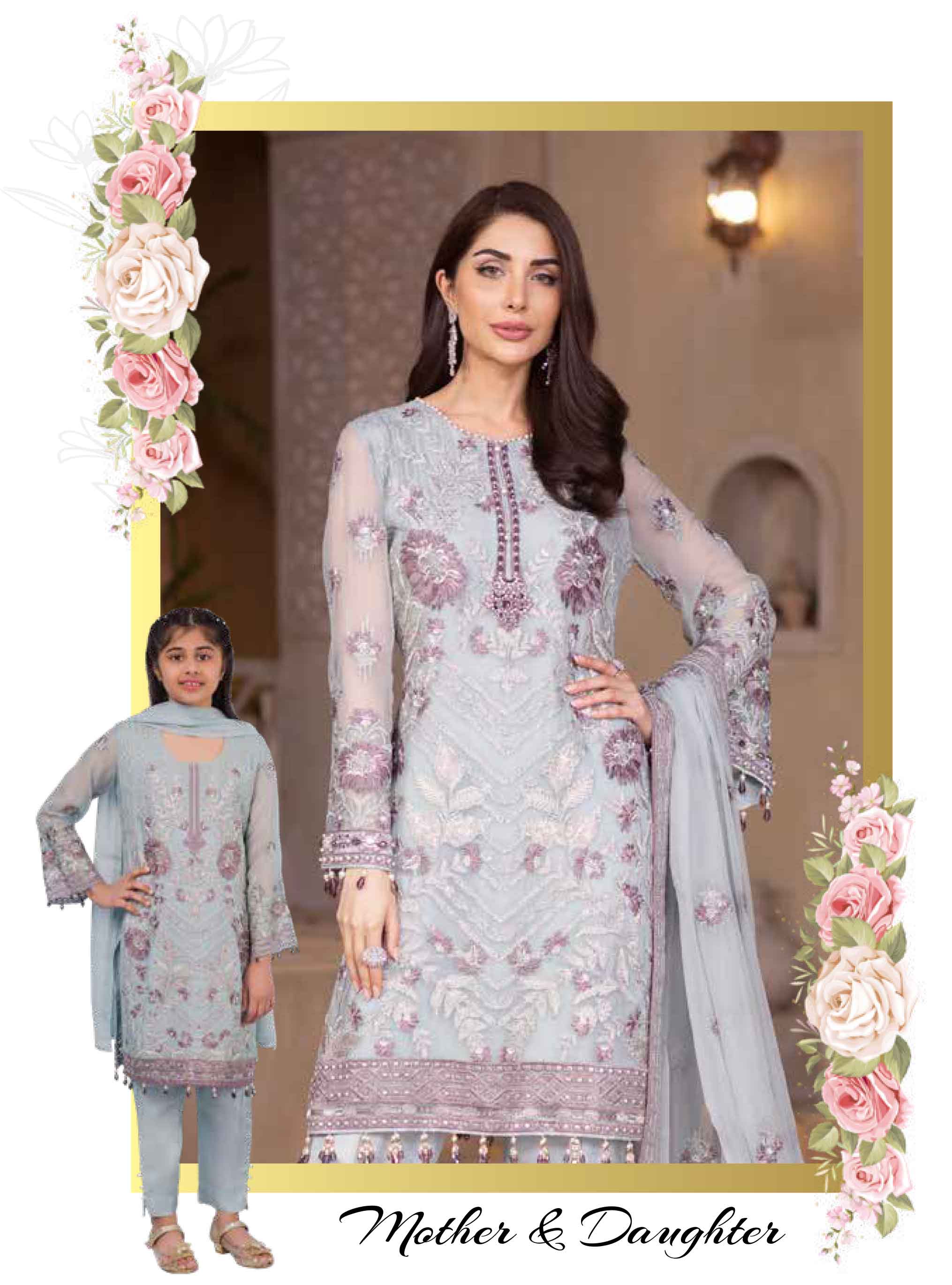 Simran Girls Mother & Daughter Eid Outfit with Embroidered Dupatta - Desi Posh