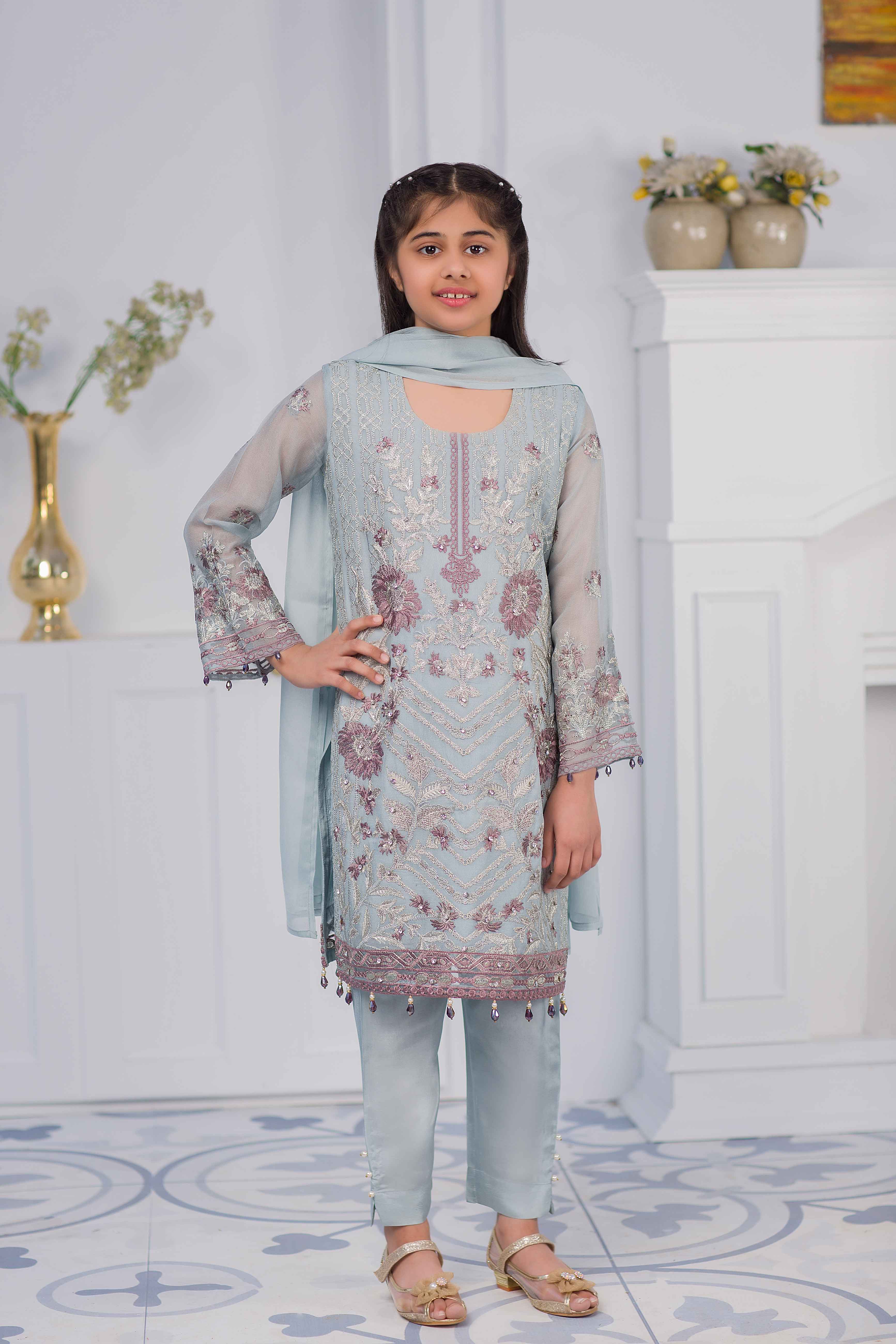 Simran Girls Mother & Daughter Eid Outfit with Embroidered Dupatta - Desi Posh