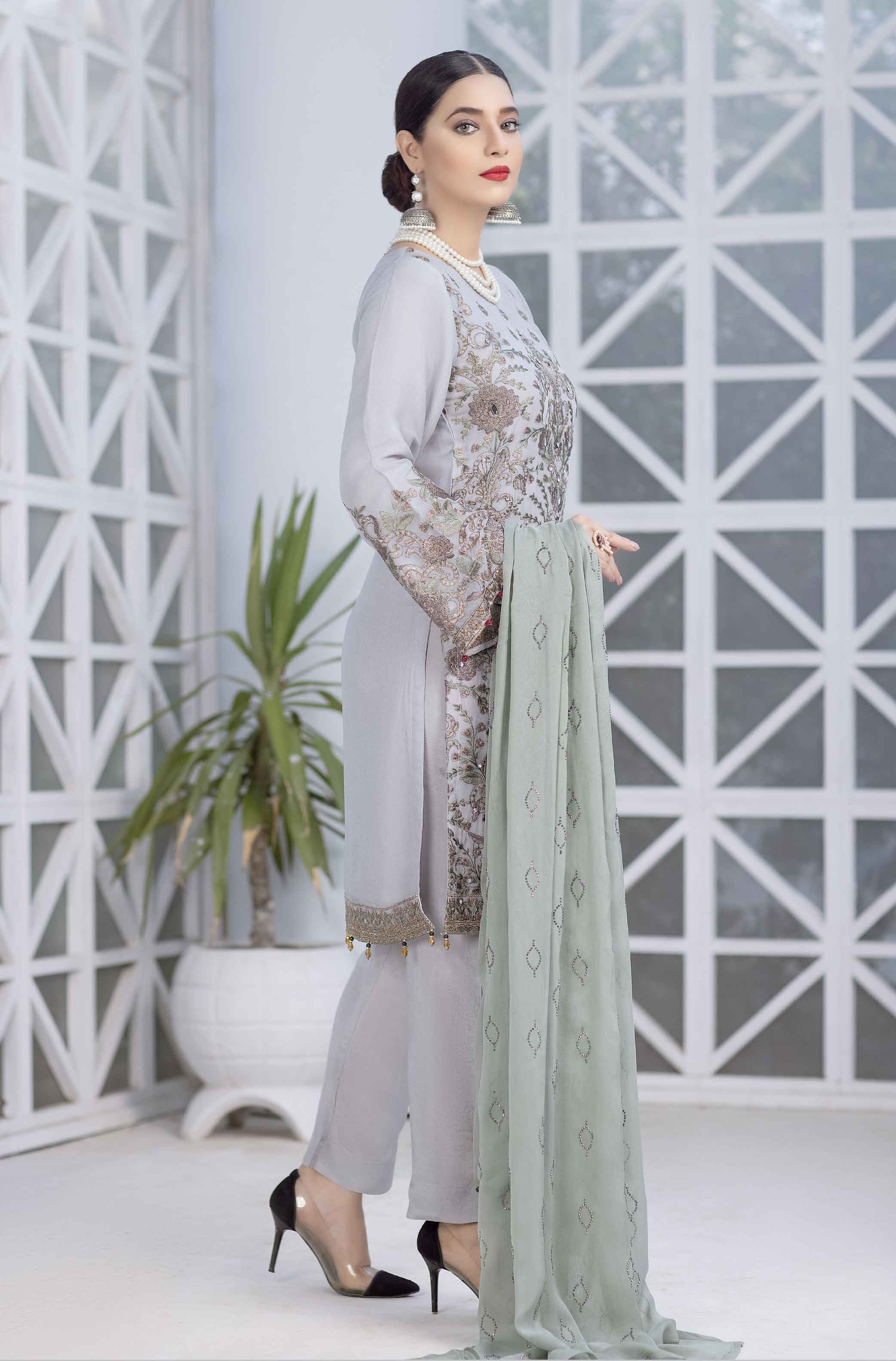 Simrans Chiffon Wedding Edition Gardenia 3 Piece Semi Formal Outfit DesiP 