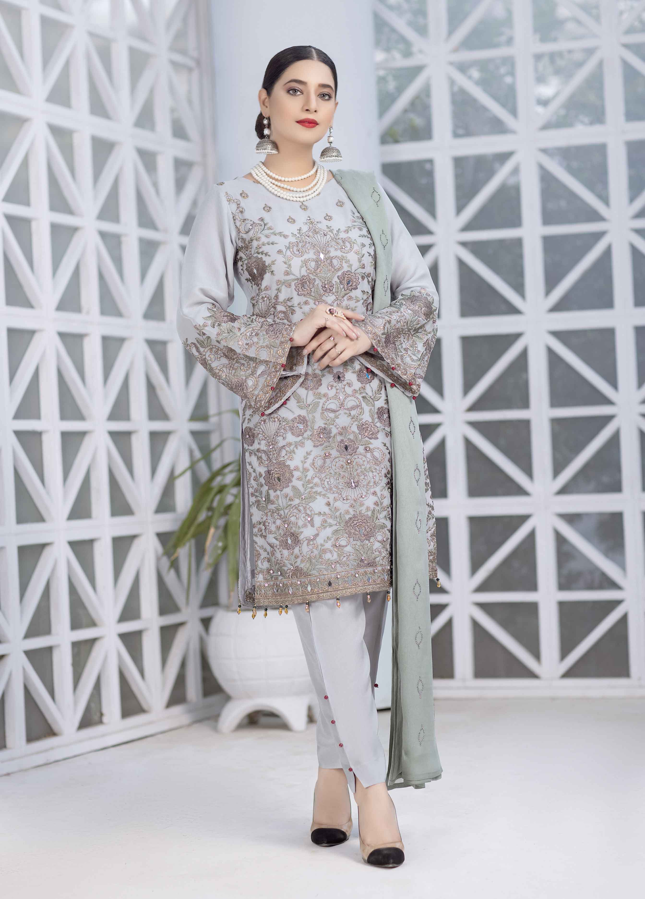 Simrans Chiffon Wedding Edition Gardenia 3 Piece Semi Formal Outfit DesiP 