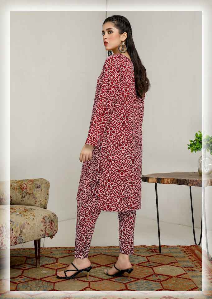 Simrans Chunari Printed Linen Maroon Suit DS5 DesiPosh