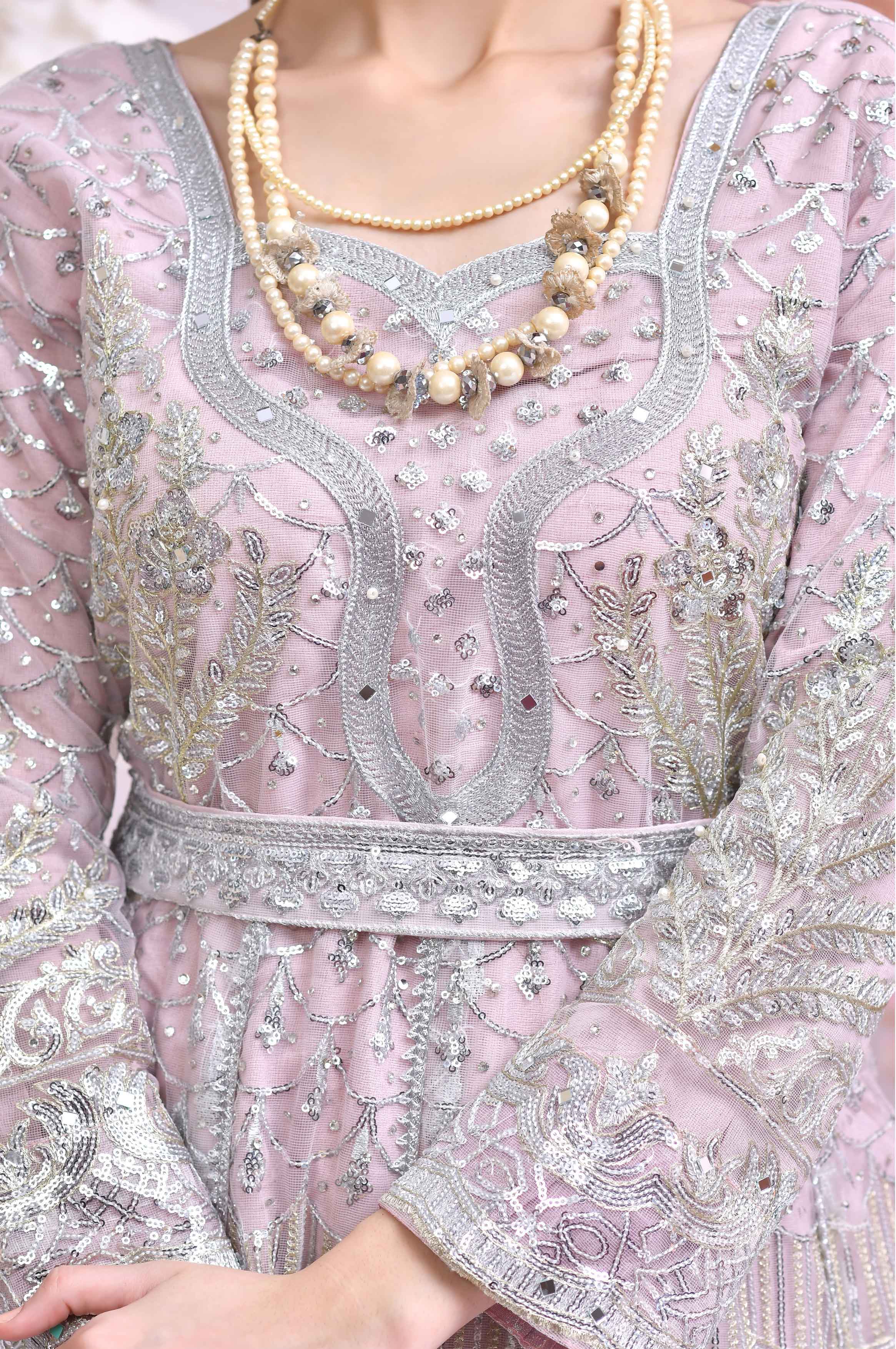 Simrans Designer Formal Pastel Pink Ladies Long Gown Suit DesiP 