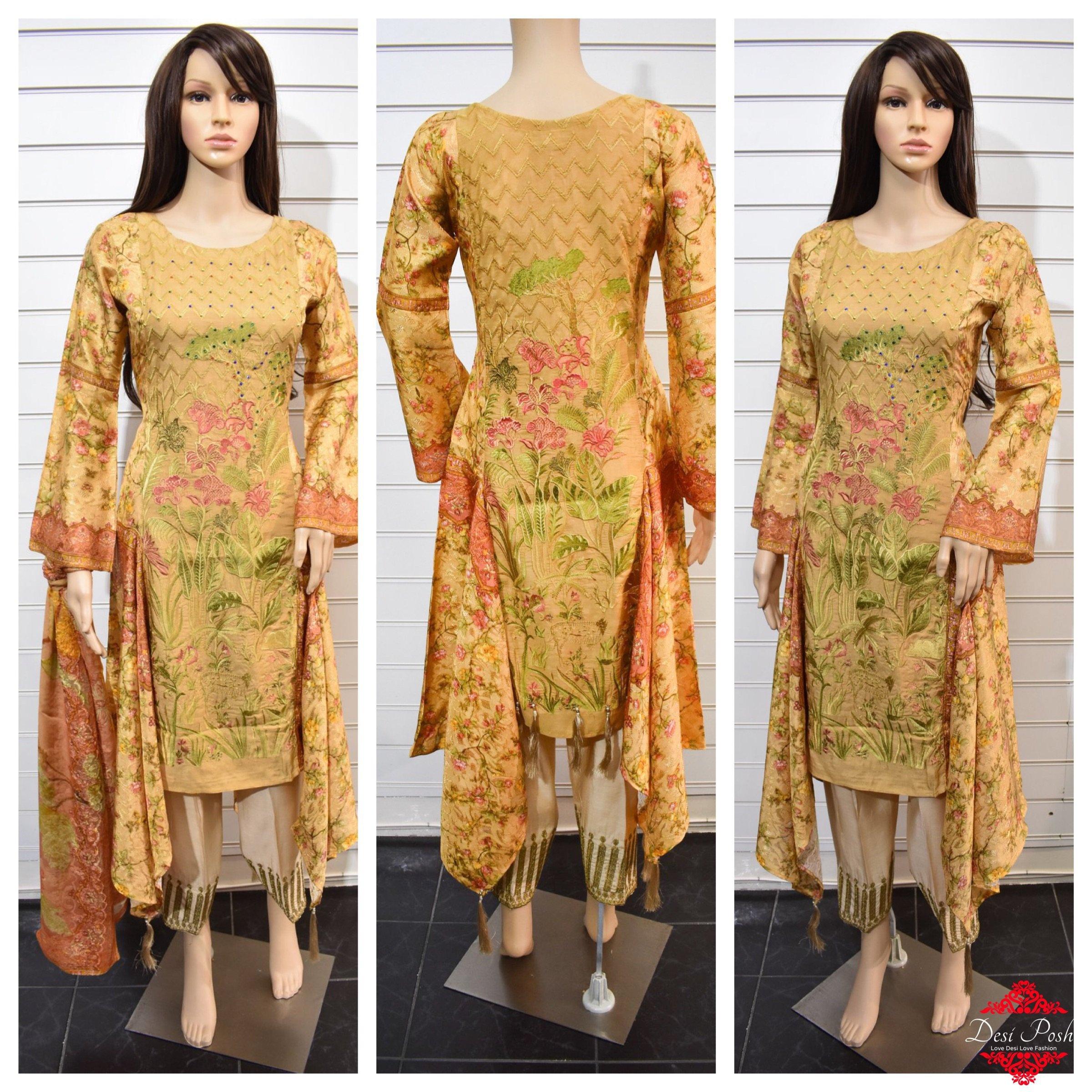 Simrans Digital Print Kaftan Style Outfit with Digital Print Embroidered Dupatta - Desi Posh