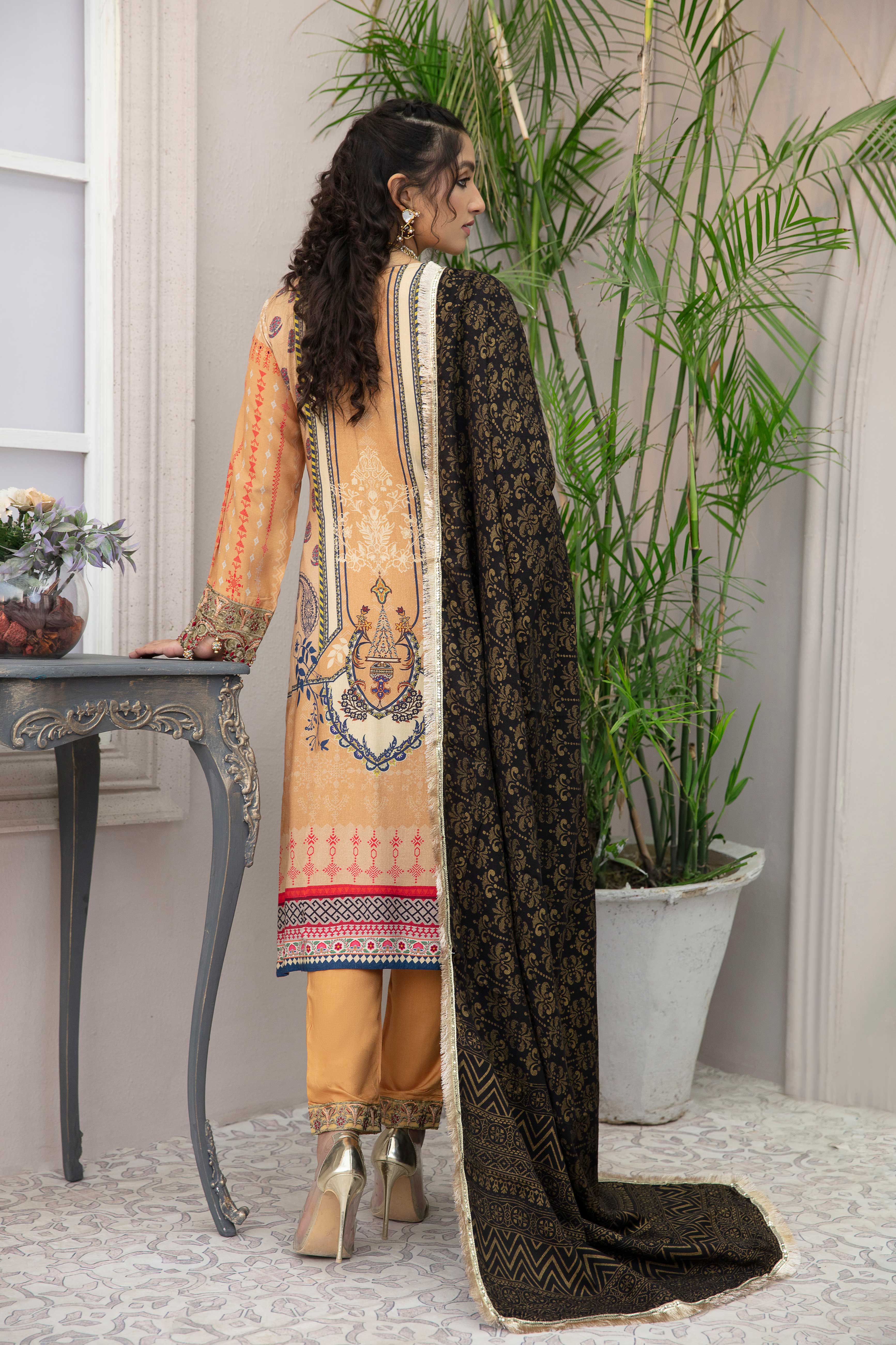 Simrans Digital Print Linen Suit with Shawl HL12 DesiP 