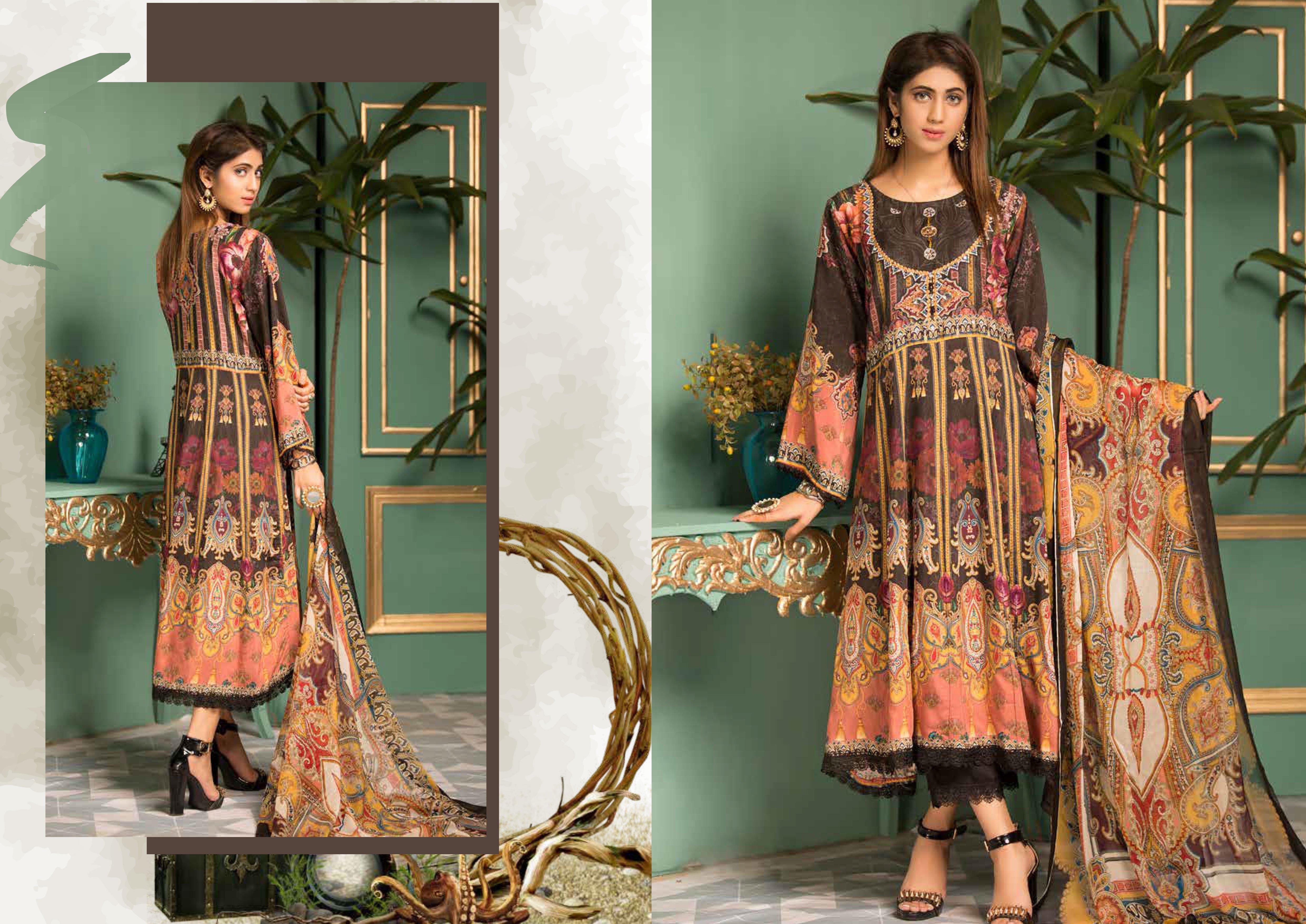 Simrans Digital Print Maxi Dress Outfit with Digital Print Dupatta 2620MX - Desi Posh