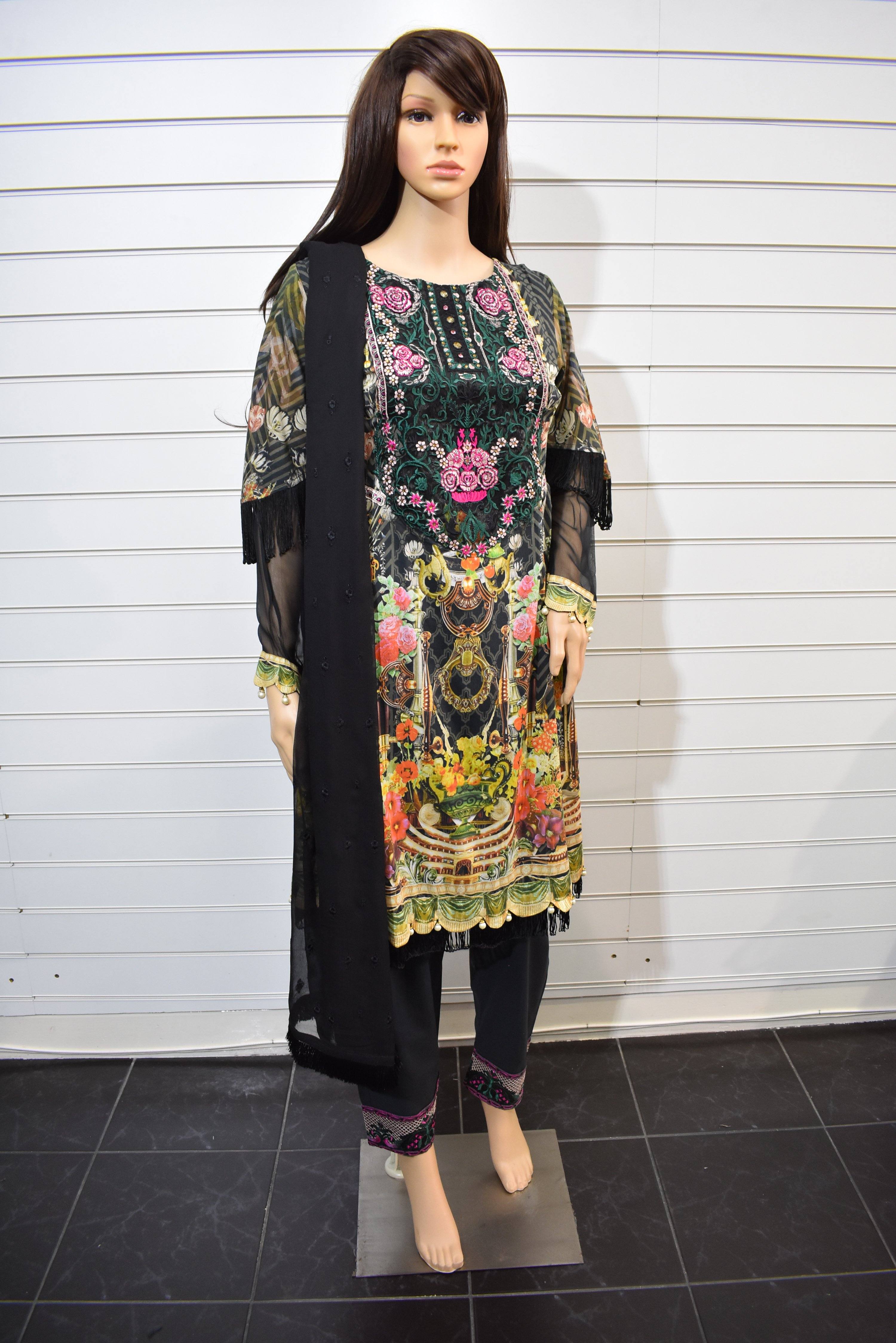 Simrans Digital Print Peplum Eid Outfit with Embellished Kameez AL5223 - Desi Posh
