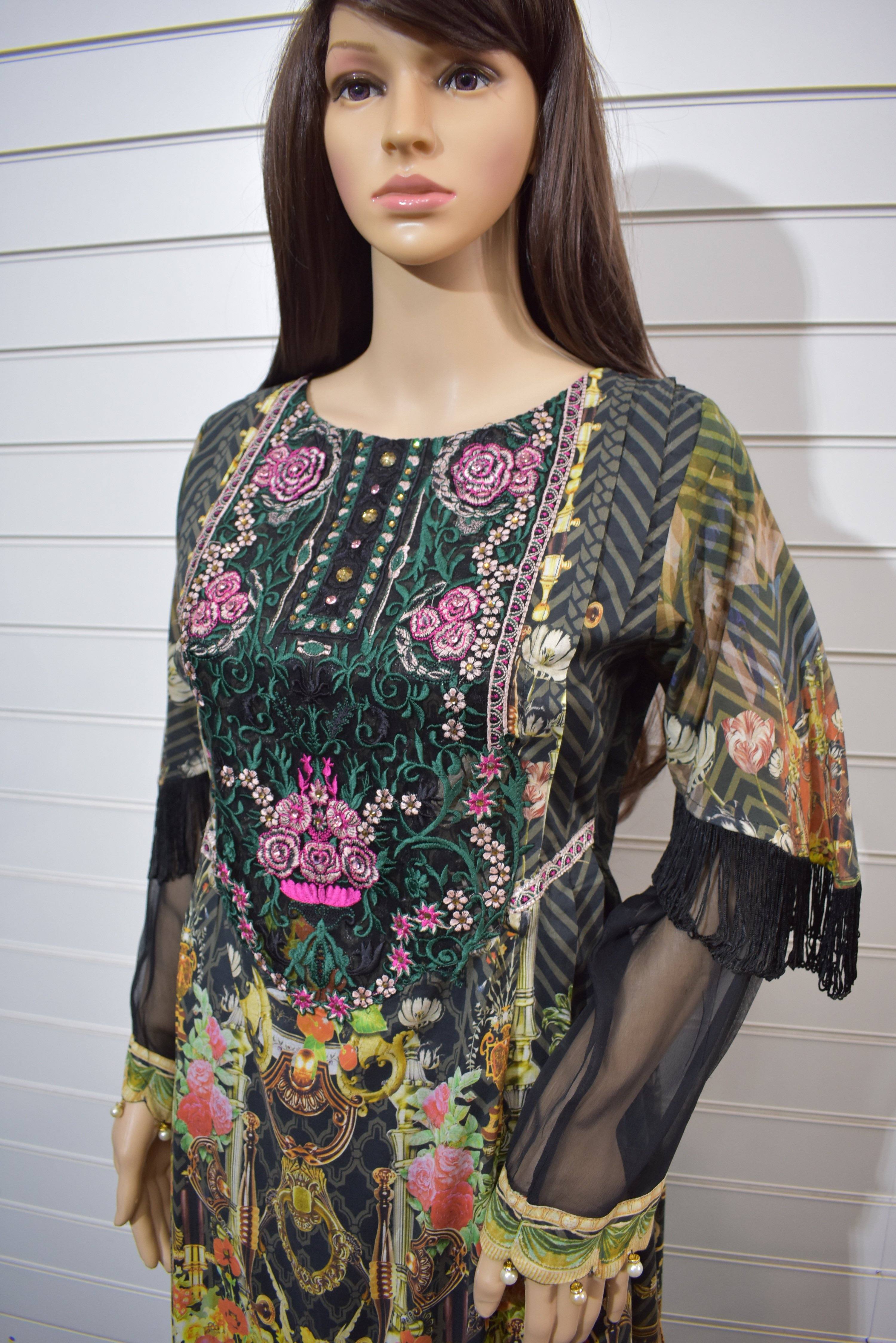 Simrans Digital Print Peplum Eid Outfit with Embellished Kameez AL5223 - Desi Posh