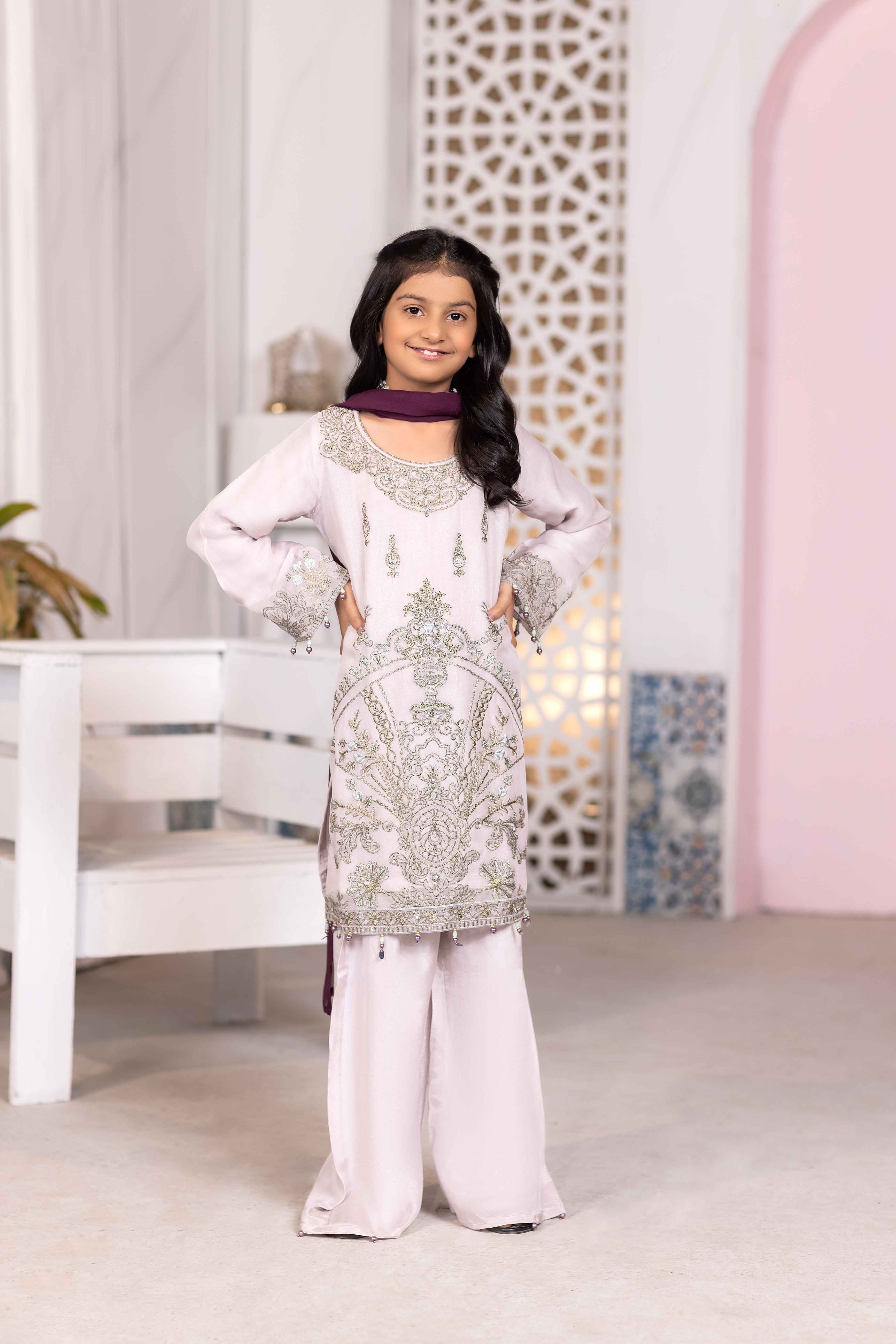 Simrans Girls Mother & Daughter Chiffon Eid Outfit Cosmic Sky DesiPosh