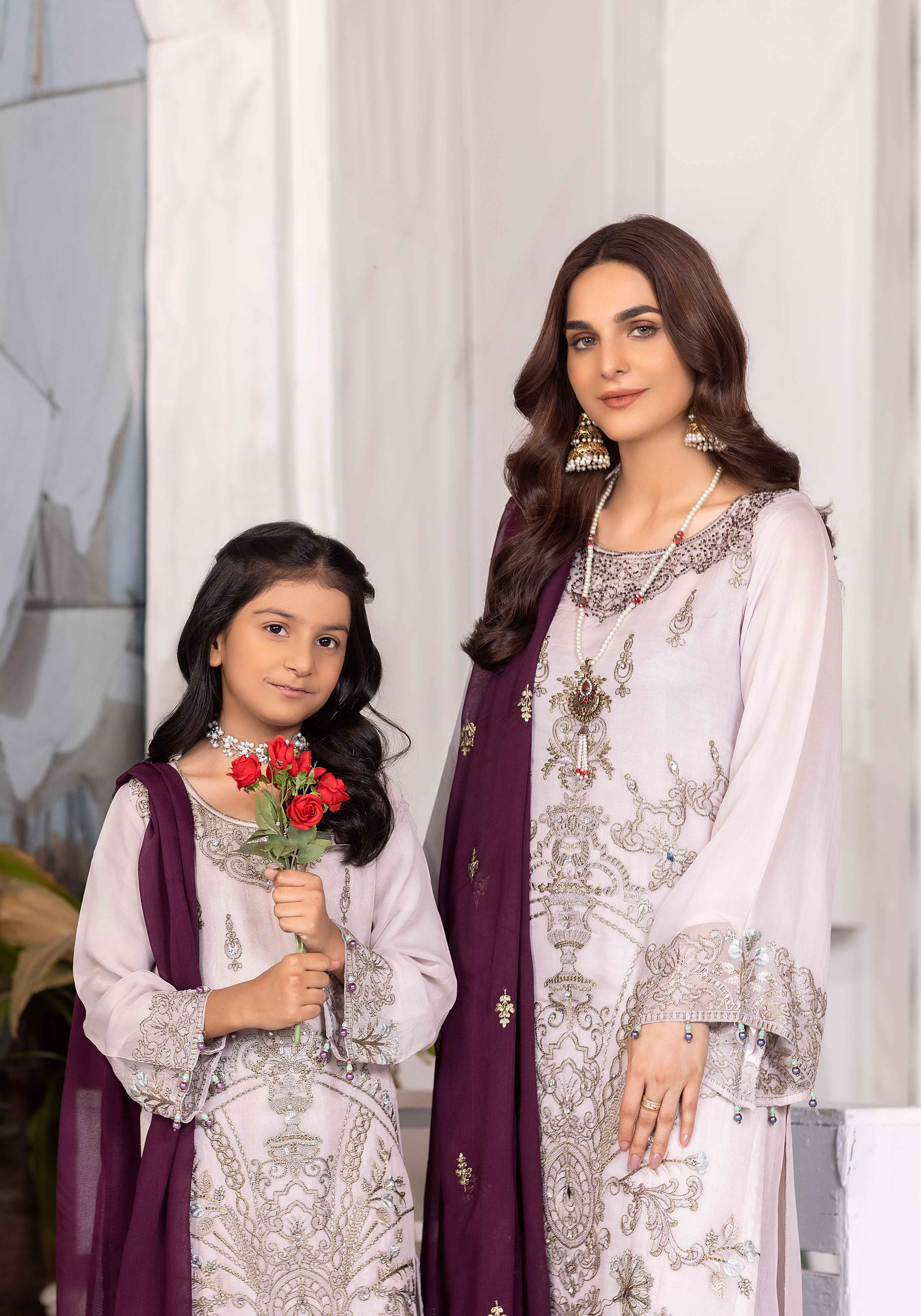 Simrans Girls Mother & Daughter Chiffon Eid Outfit Cosmic Sky
