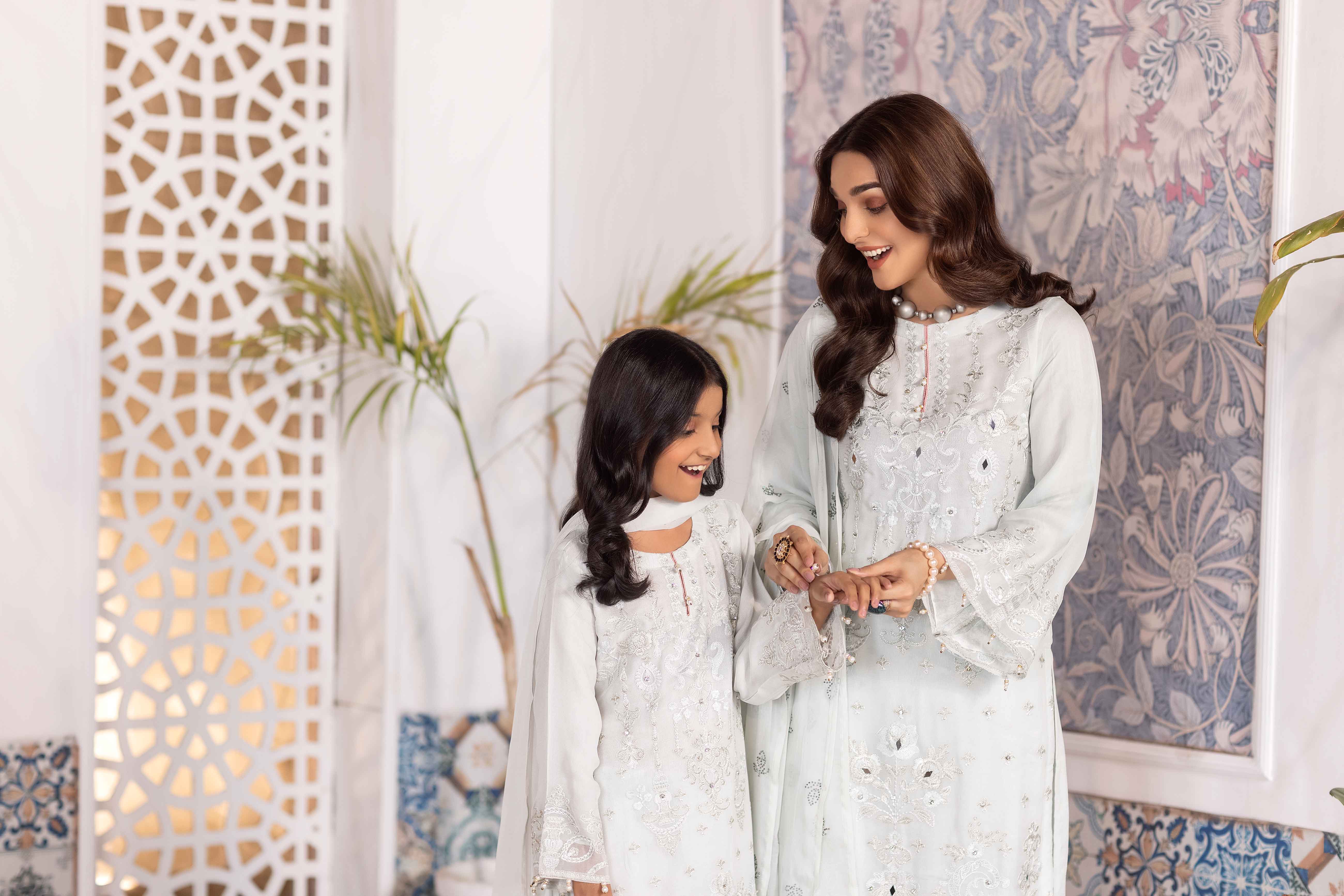 Simrans Girls Mother & Daughter Chiffon Eid Outfit Ice Flow DesiP 