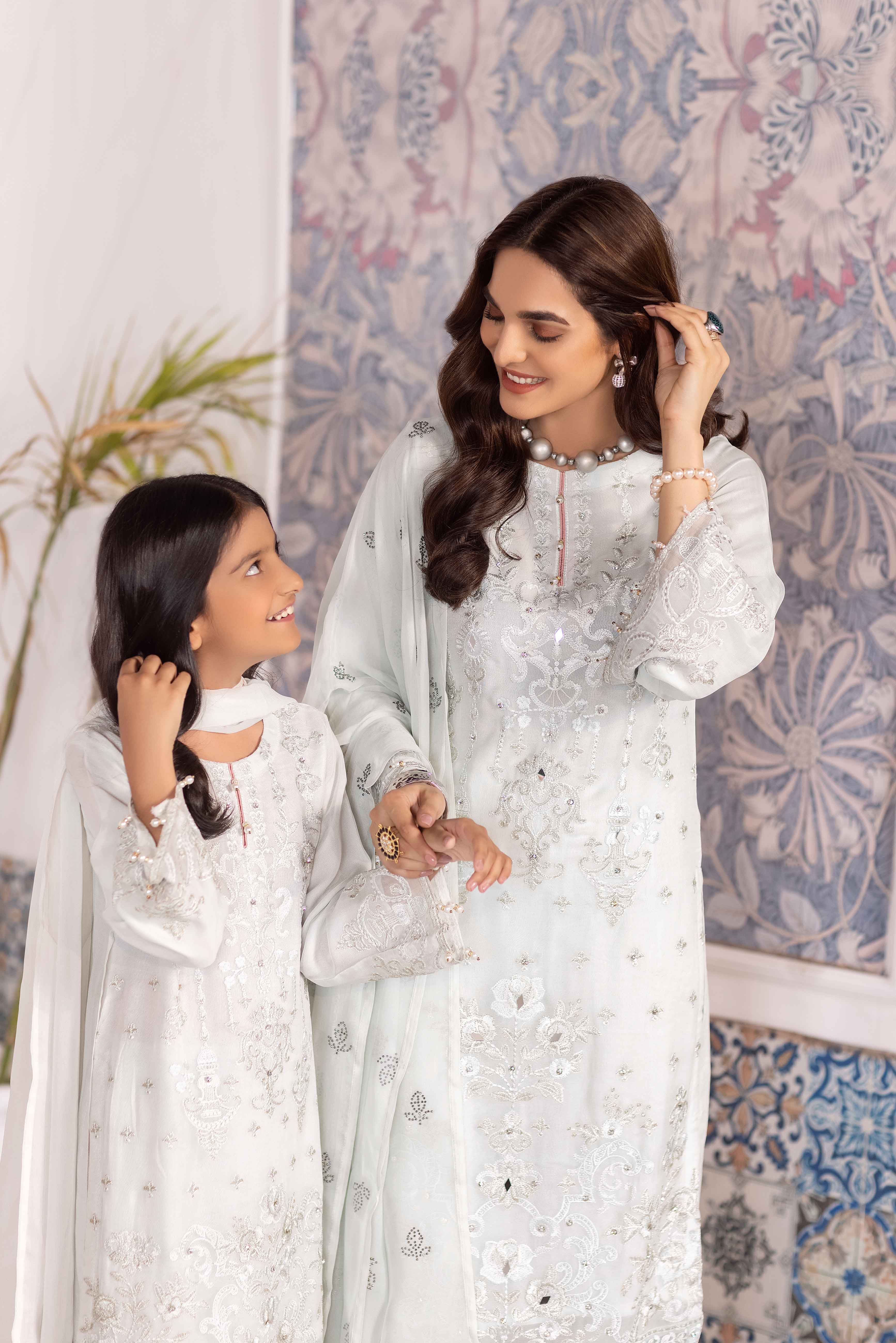 Simrans Girls Mother & Daughter Chiffon Eid Outfit Ice Flow DesiP 